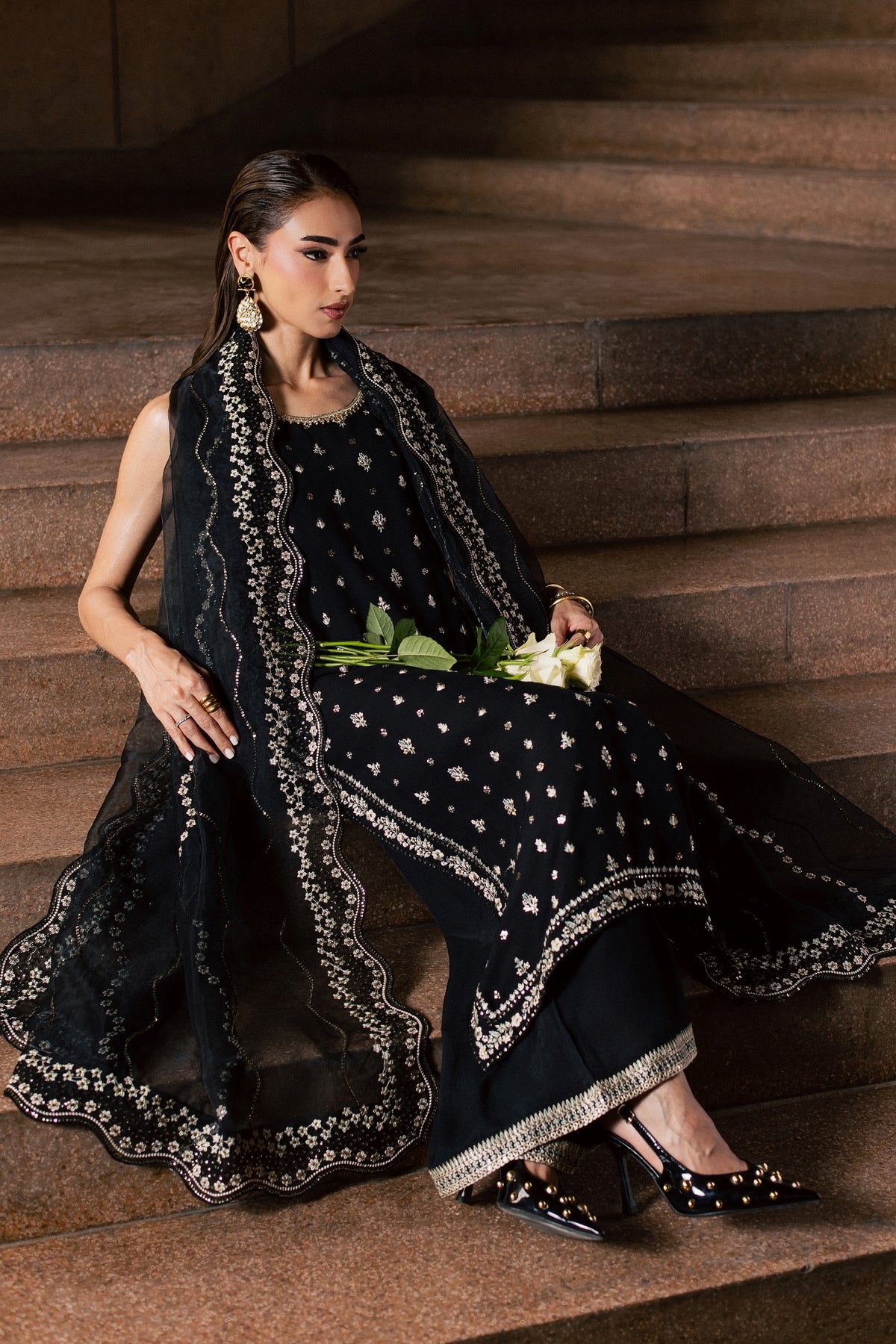 Mahyaar 3Pc - Festive Luxe Pret BATIKLUXESEP26  BATIK   XS / Black / Crepe Chiffon