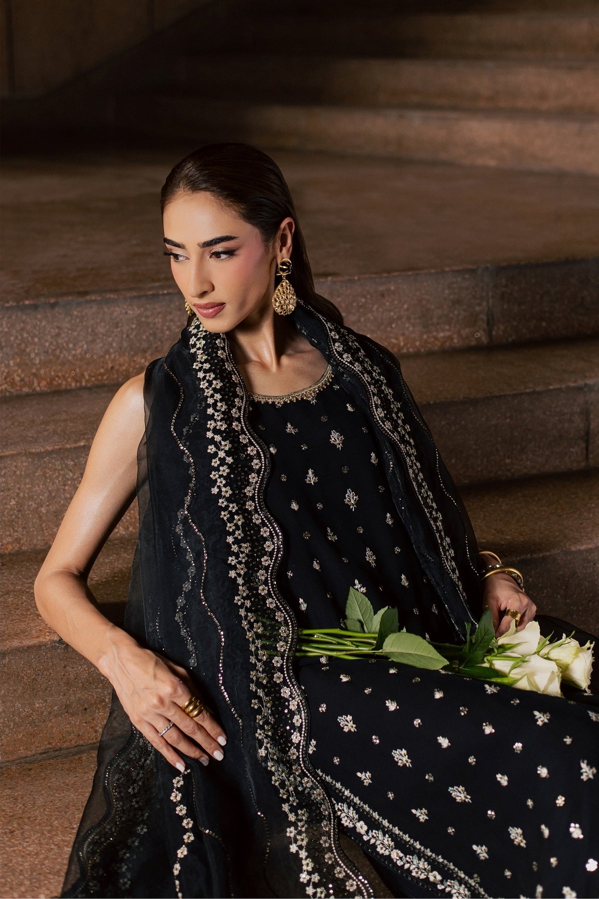 Mahyaar 3Pc - Festive Luxe Pret BATIKLUXESEP26  BATIK   XS / Black / Crepe Chiffon