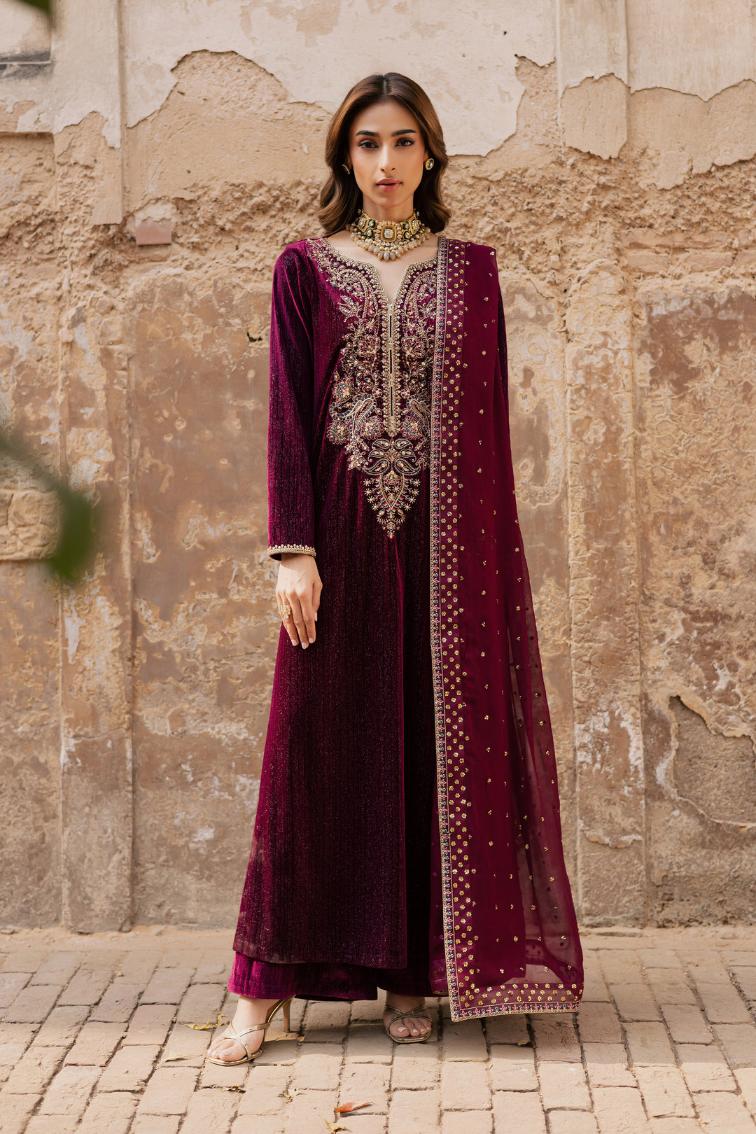  Maroon Aylin 3Pc - Velvet Formal Dress BATIKstudio  BATIK   S / Maroon / Velvet-M / Maroon / Velvet-L / Maroon / Velvet