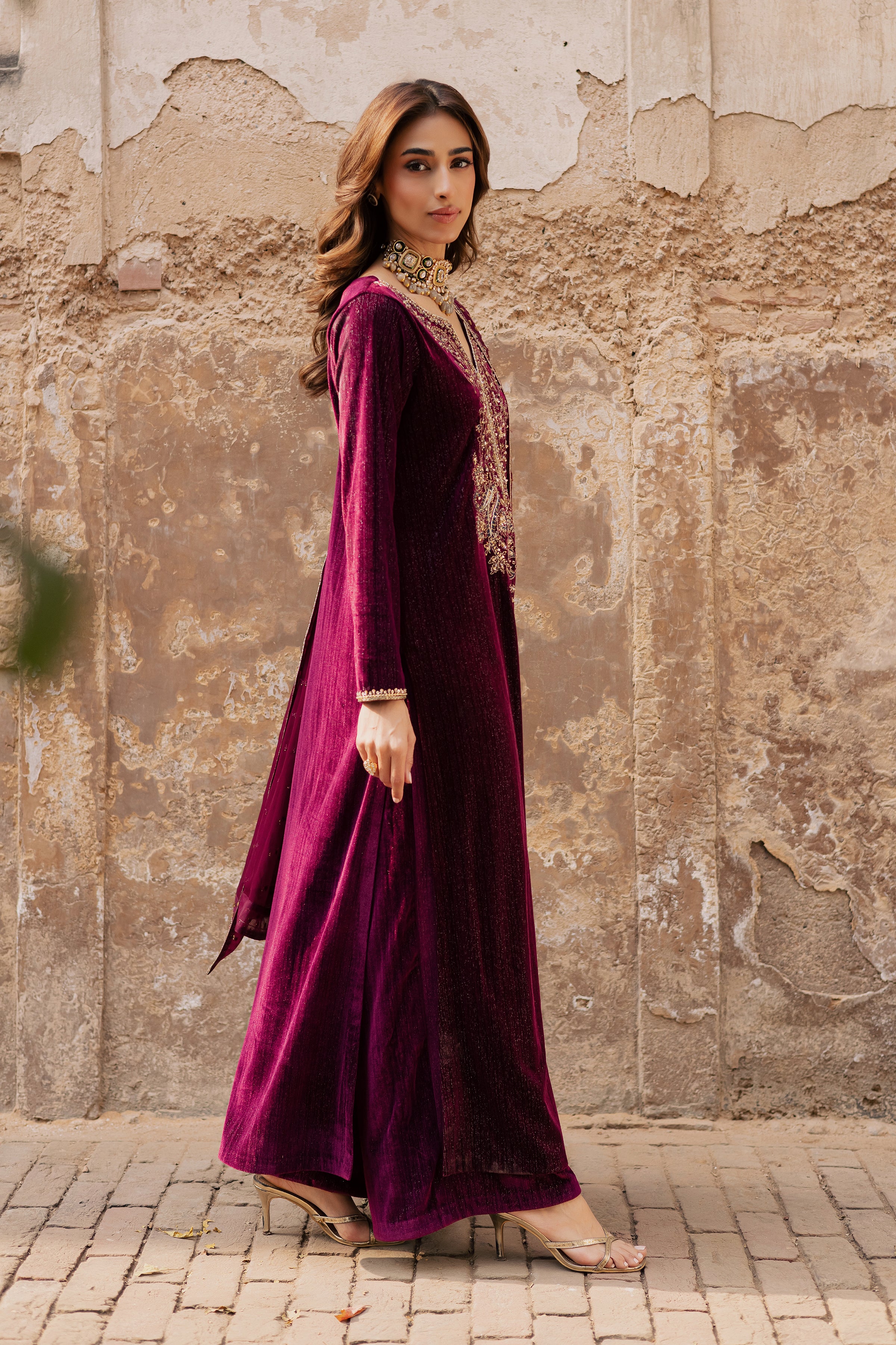  Maroon Aylin 3Pc - Velvet Formal Dress BATIKstudio  BATIK   S / Maroon / Velvet-M / Maroon / Velvet-L / Maroon / Velvet