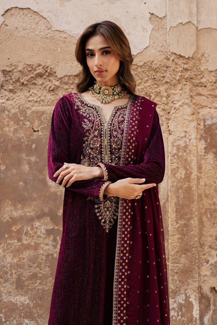  Maroon Aylin 3Pc - Velvet Formal Dress BATIKstudio  BATIK   S / Maroon / Velvet-M / Maroon / Velvet-L / Maroon / Velvet