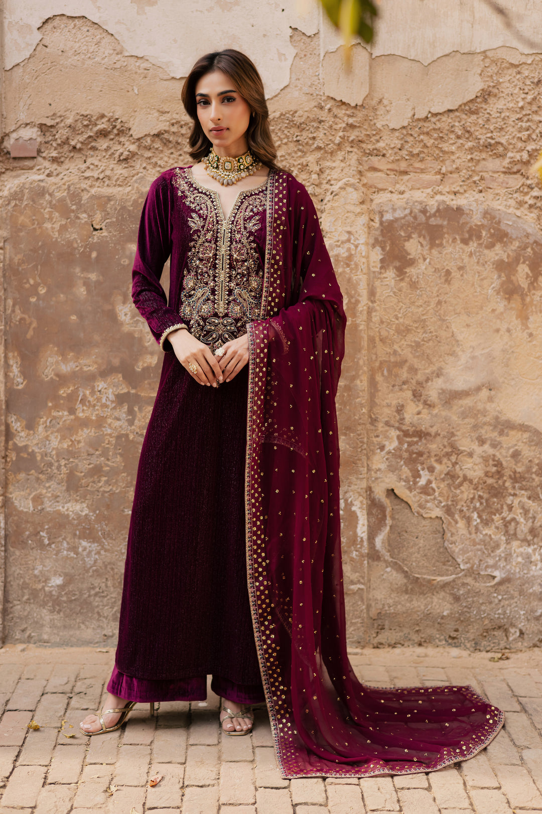  Maroon Aylin 3Pc - Velvet Formal Dress BATIKstudio  BATIK   S / Maroon / Velvet-M / Maroon / Velvet-L / Maroon / Velvet