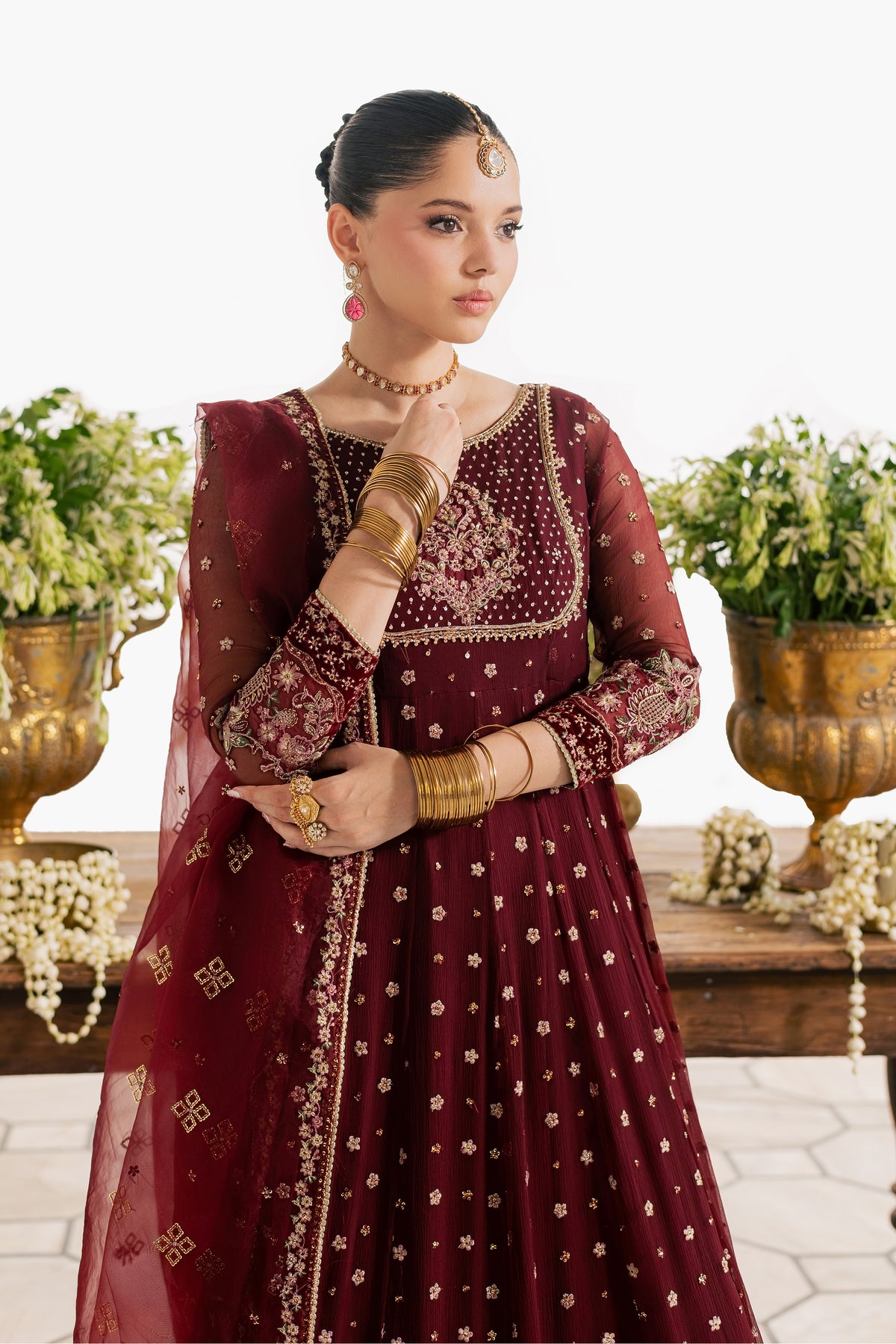 Maroon Fawn 3Pc - Wedding Formal Dress STUDIOLUXEOCT26  BATIK   S / Maroon / Crinkle