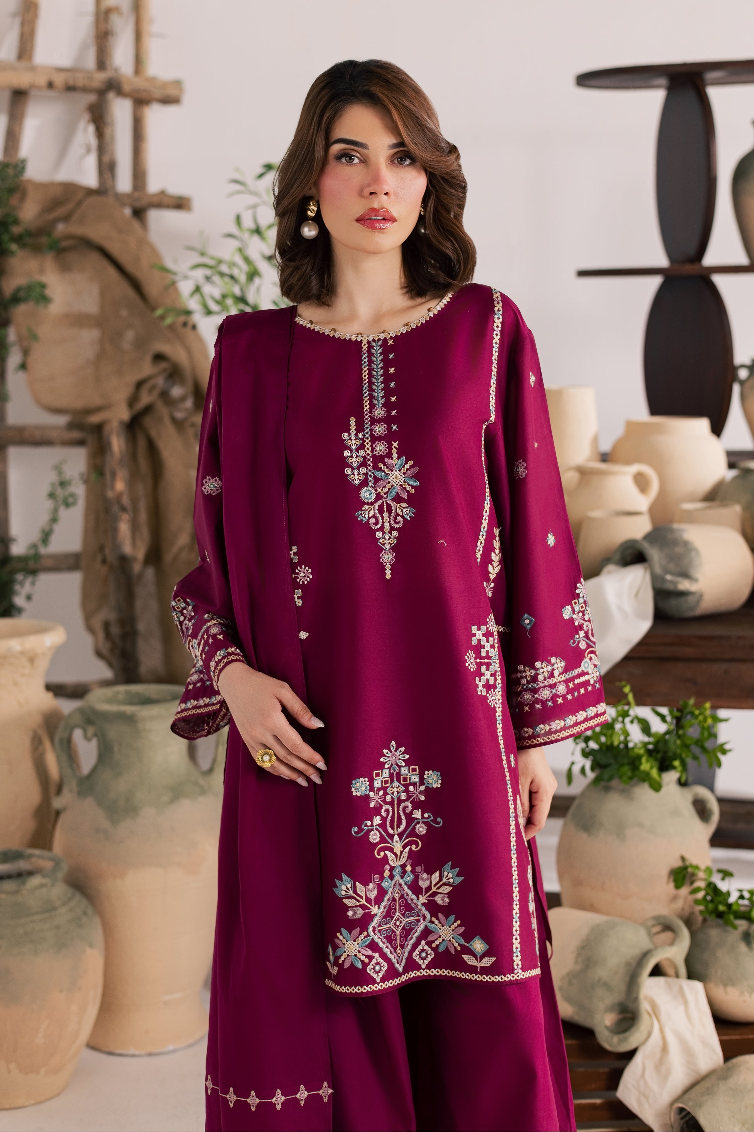  Maroon Mist 3Pc - Embroidered Lawn Dress EverydayEdit26  BATIK   XS / Old Mauve / Pima Lawn-S / Old Mauve / Pima Lawn-M / Old Mauve / Pima Lawn-L / Old Mauve / Pima Lawn-XL / Old Mauve / Pima Lawn