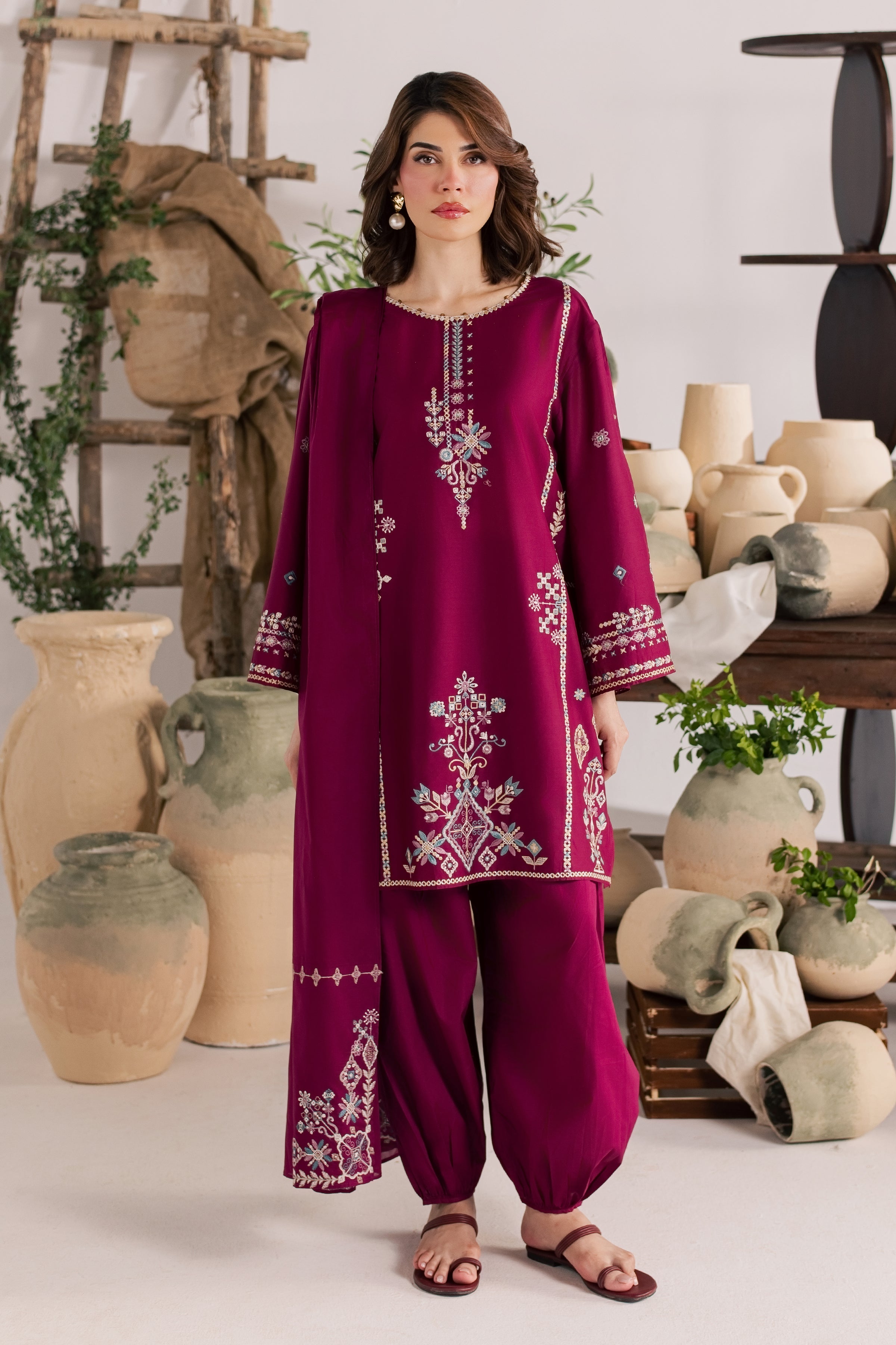  Maroon Mist 3Pc - Embroidered Lawn Dress EverydayEdit26  BATIK   XS / Old Mauve / Pima Lawn-S / Old Mauve / Pima Lawn-M / Old Mauve / Pima Lawn-L / Old Mauve / Pima Lawn-XL / Old Mauve / Pima Lawn