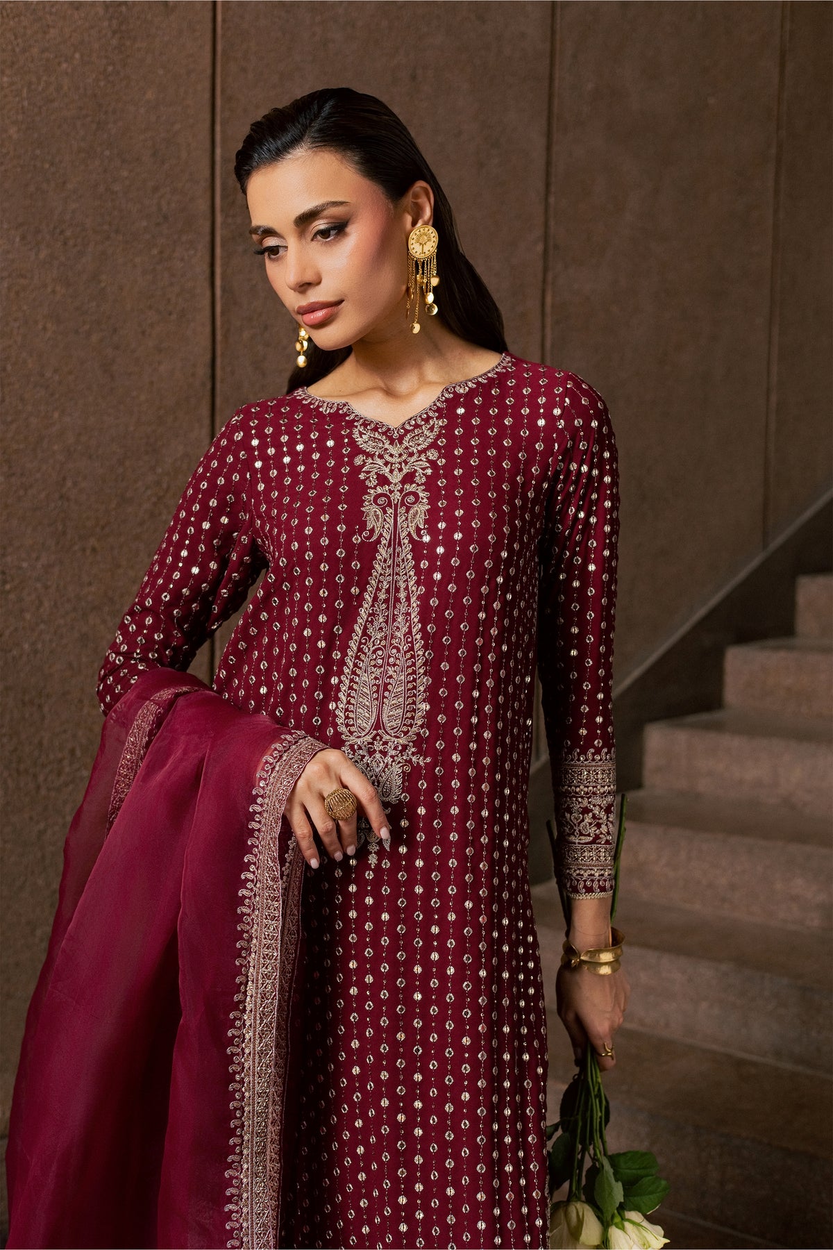 Maroon Raqs 3Pc - Festive Luxe Pret BATIKLUXESEP26  BATIK   XS / Maroon / Georgette