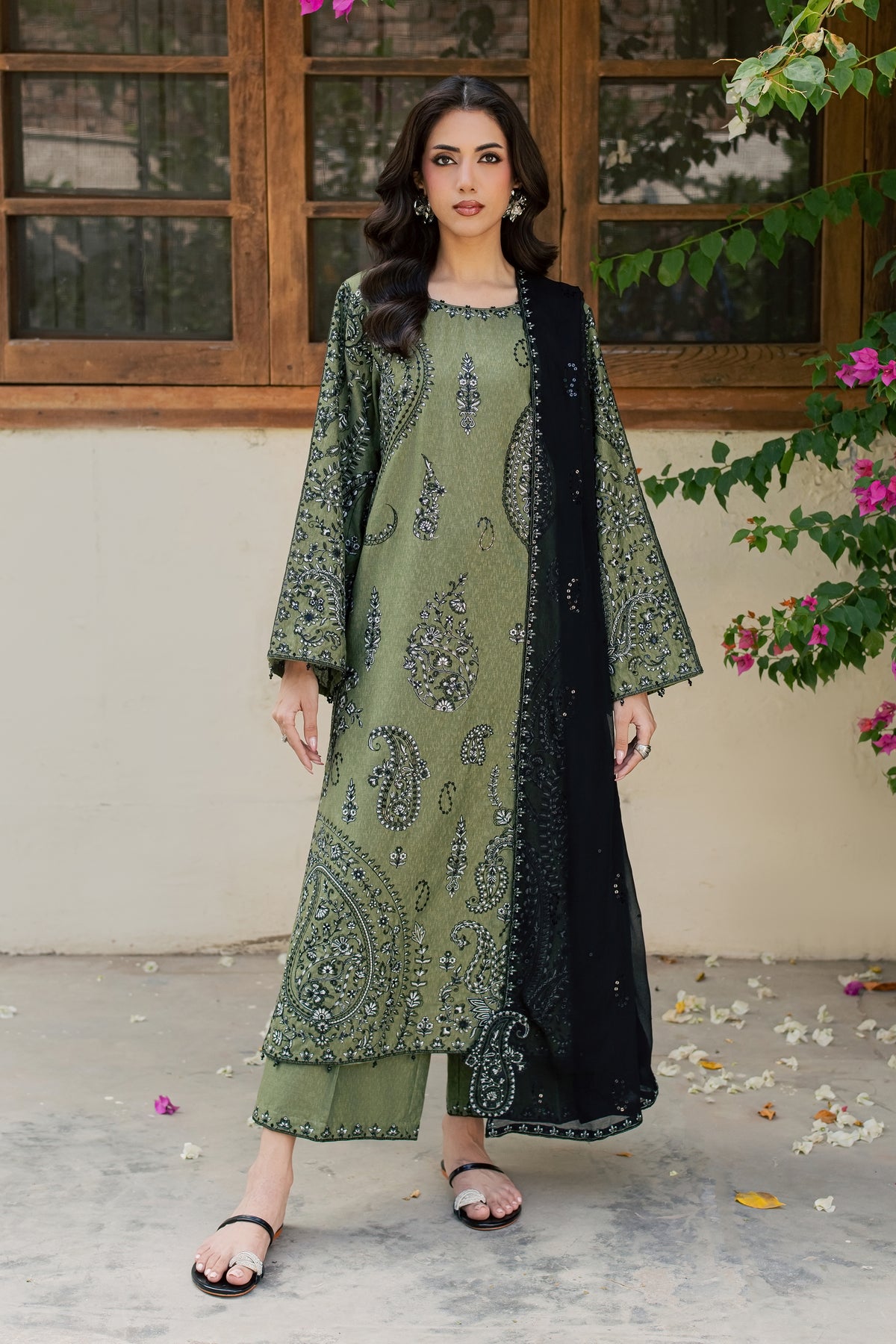 Marwa 3Pc - Embroidered Karandi Pret PRETKARANDI2026  BATIK   XS / Green Moss / Karandi