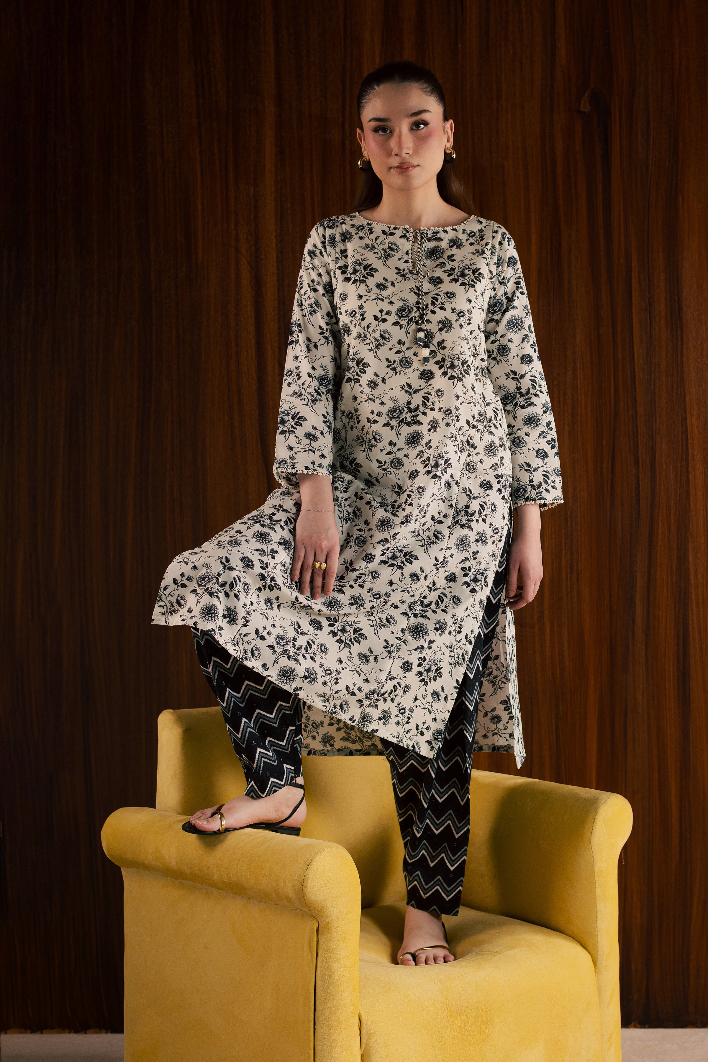  Maxton and Crocus 2Pc - Printed Lawn Dress BATIKSS26  BATIK   XS / White and Black / Lawn-S / White and Black / Lawn-M / White and Black / Lawn-L / White and Black / Lawn-XL / White and Black / Lawn