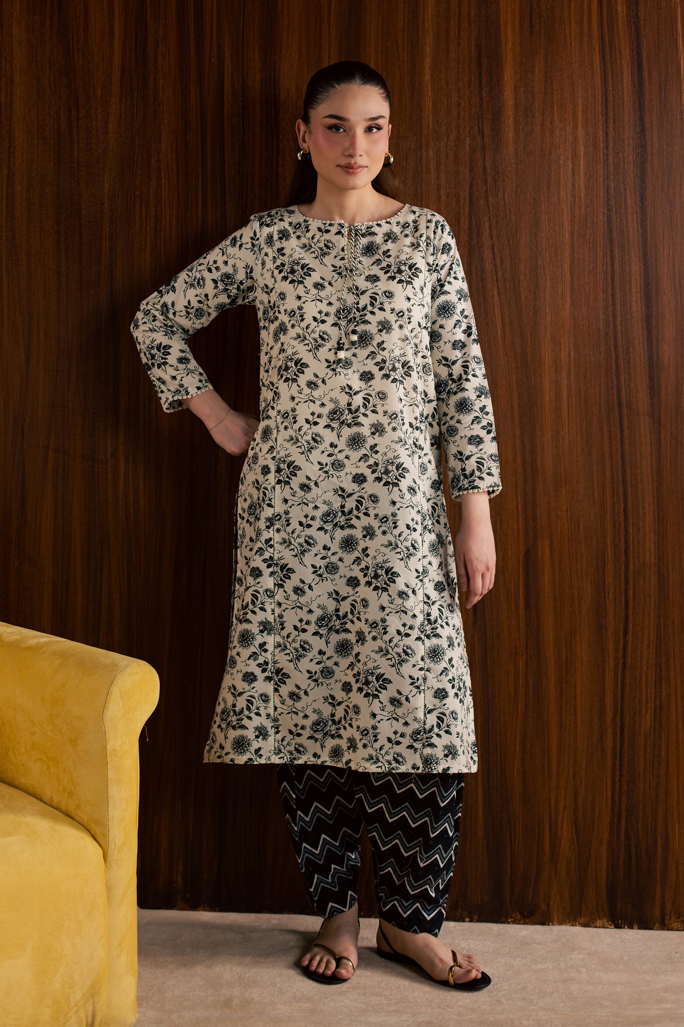 Maxton and Crocus 2Pc - Printed Lawn Dress BATIKSS26  BATIK   XS / White and Black / Lawn-S / White and Black / Lawn-M / White and Black / Lawn-L / White and Black / Lawn-XL / White and Black / Lawn