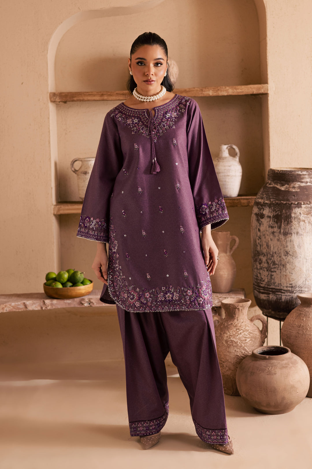  Meenah 2Pc - Embroidered Karandi Dress BATIK WINTER PRET 2025  BATIK   XS / Mauve / Karandi-S / Mauve / Karandi-M / Mauve / Karandi-L / Mauve / Karandi-XL / Mauve / Karandi