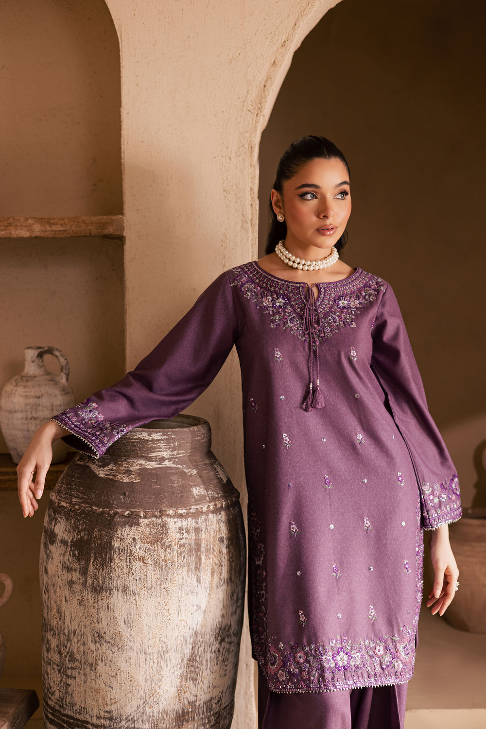  Meenah 2Pc - Embroidered Karandi Dress BATIK WINTER PRET 2025  BATIK   XS / Mauve / Karandi-S / Mauve / Karandi-M / Mauve / Karandi-L / Mauve / Karandi-XL / Mauve / Karandi