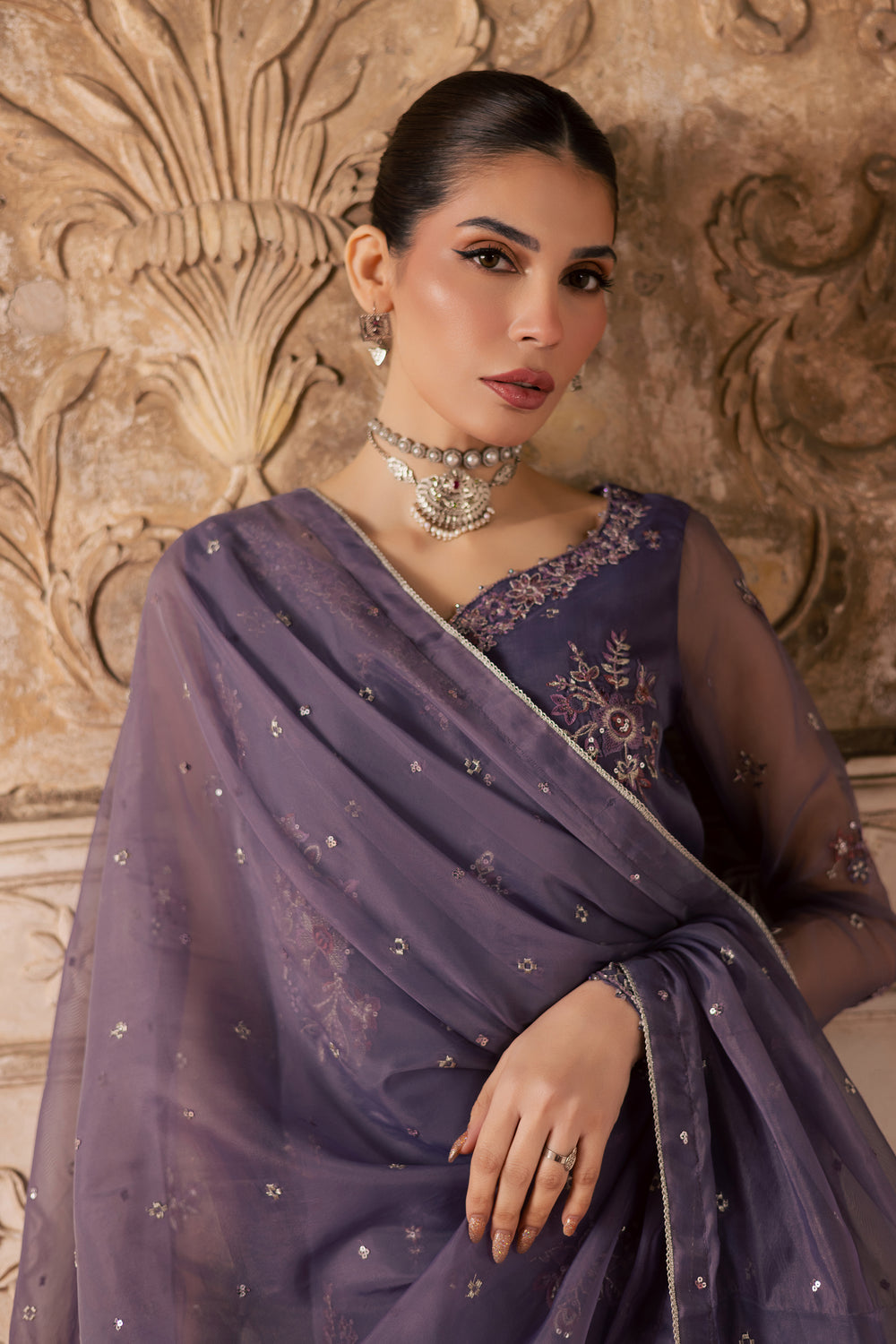  Meesha 3Pc - Festive Luxe Pret BATIKLuxePRET  BATIK   XS / Dusty Purple / Organza-S / Dusty Purple / Organza-M / Dusty Purple / Organza-L / Dusty Purple / Organza-XL / Dusty Purple / Organza