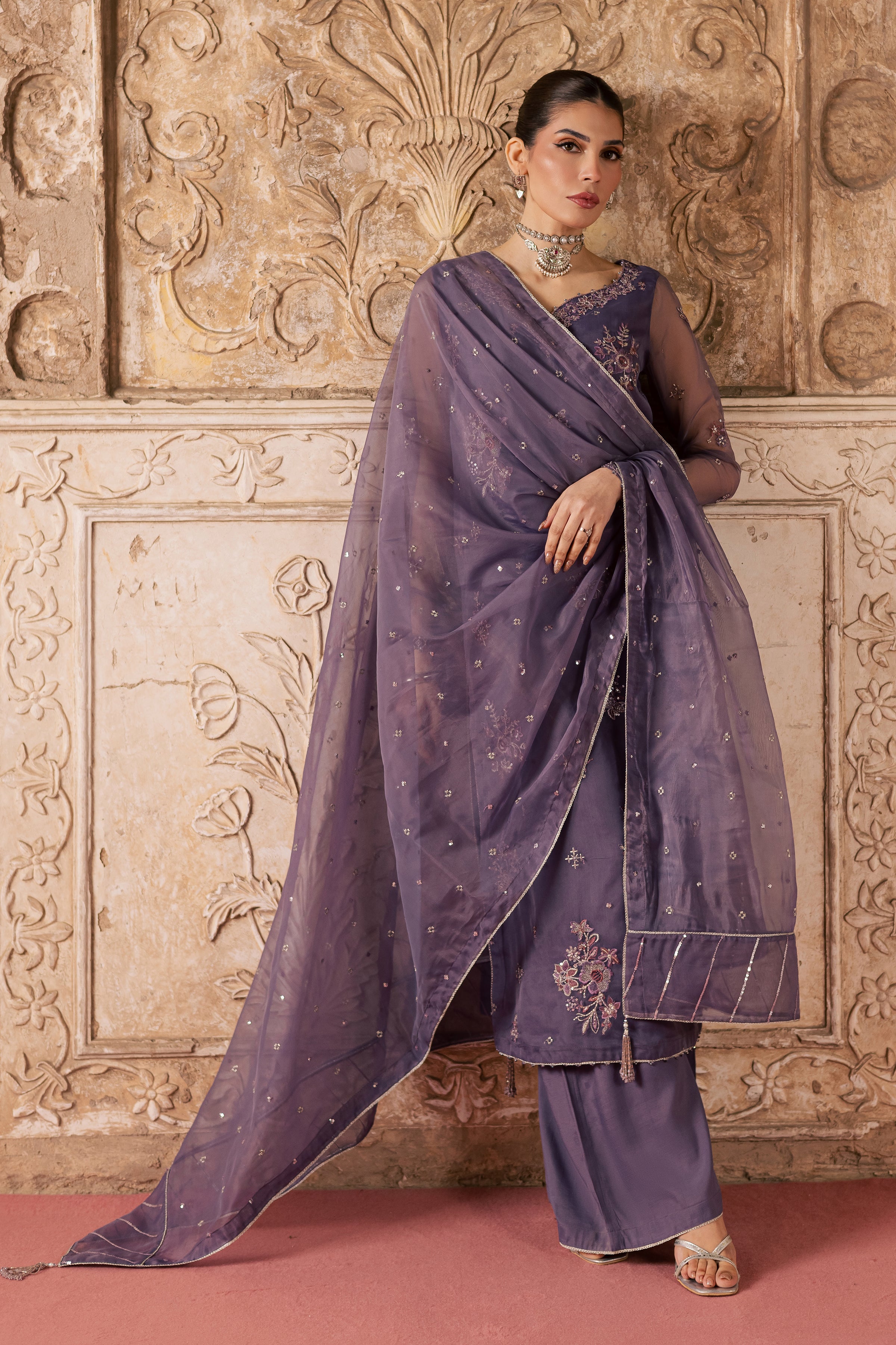  Meesha 3Pc - Festive Luxe Pret BATIKLuxePRET  BATIK   XS / Dusty Purple / Organza-S / Dusty Purple / Organza-M / Dusty Purple / Organza-L / Dusty Purple / Organza-XL / Dusty Purple / Organza