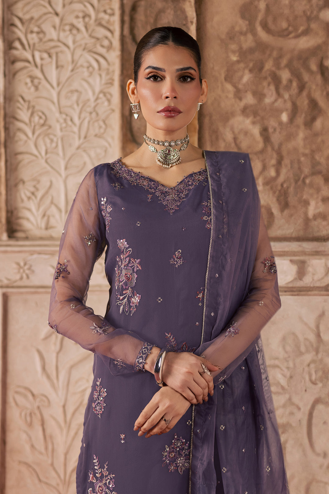  Meesha 3Pc - Festive Luxe Pret BATIKLuxePRET  BATIK   XS / Dusty Purple / Organza-S / Dusty Purple / Organza-M / Dusty Purple / Organza-L / Dusty Purple / Organza-XL / Dusty Purple / Organza