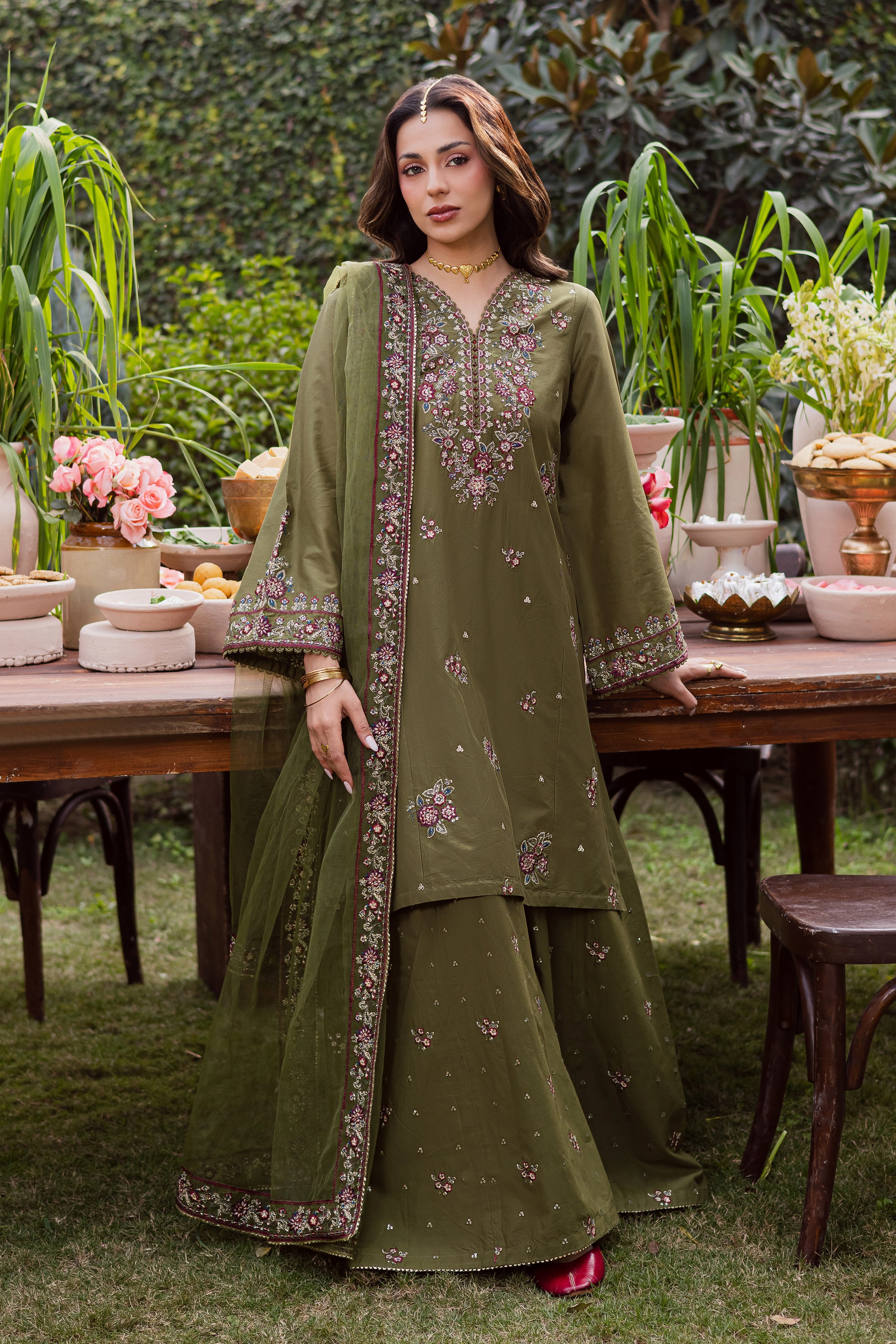  Mehlab 3Pc - Festive Embroidered Lawn BATIKEID2026  BATIK   XS / Army Green / Pima Lawn-S / Army Green / Pima Lawn-M / Army Green / Pima Lawn-L / Army Green / Pima Lawn-XL / Army Green / Pima Lawn