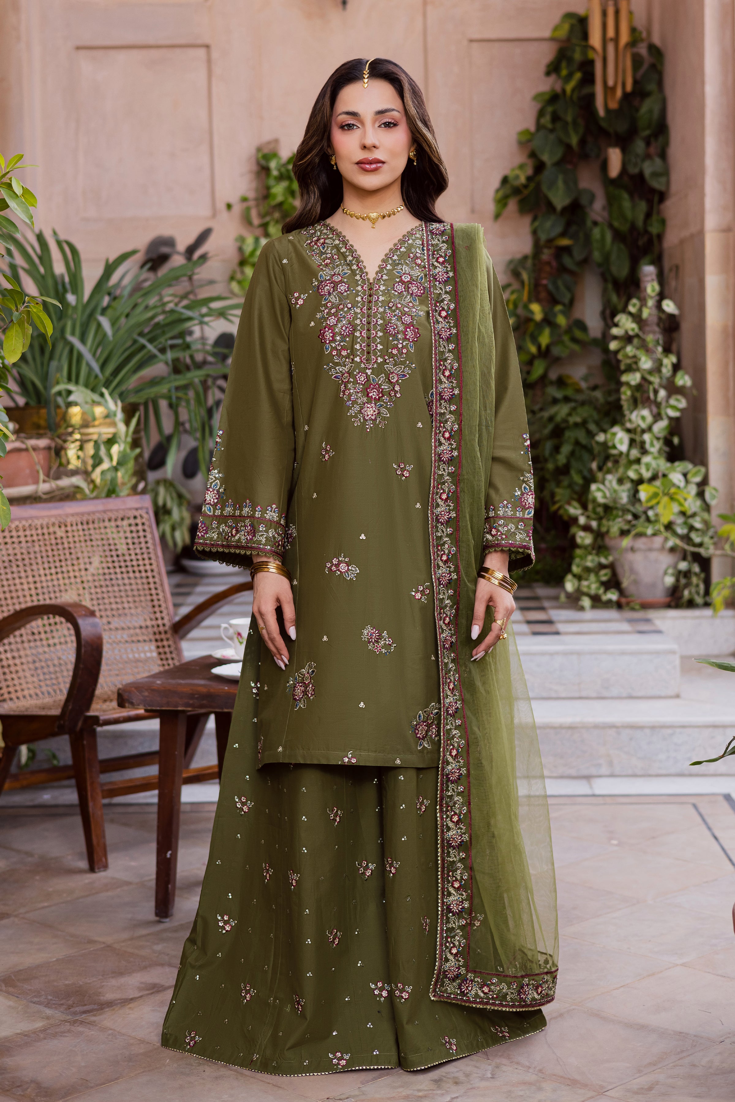  Mehlab 3Pc - Festive Embroidered Lawn BATIKEID2026  BATIK   XS / Army Green / Pima Lawn-S / Army Green / Pima Lawn-M / Army Green / Pima Lawn-L / Army Green / Pima Lawn-XL / Army Green / Pima Lawn