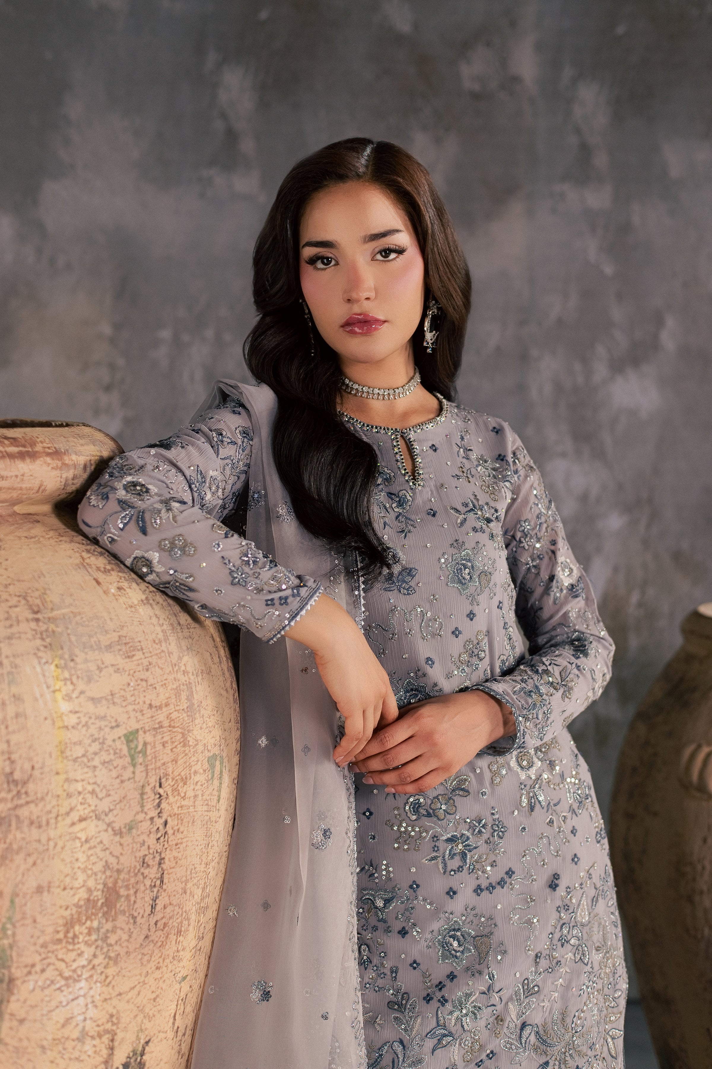  Mehria 3Pc - Festive Luxe Pret BATIKSTUDIO2026  BATIK   S / Grey / Crinkle-M / Grey / Crinkle-L / Grey / Crinkle