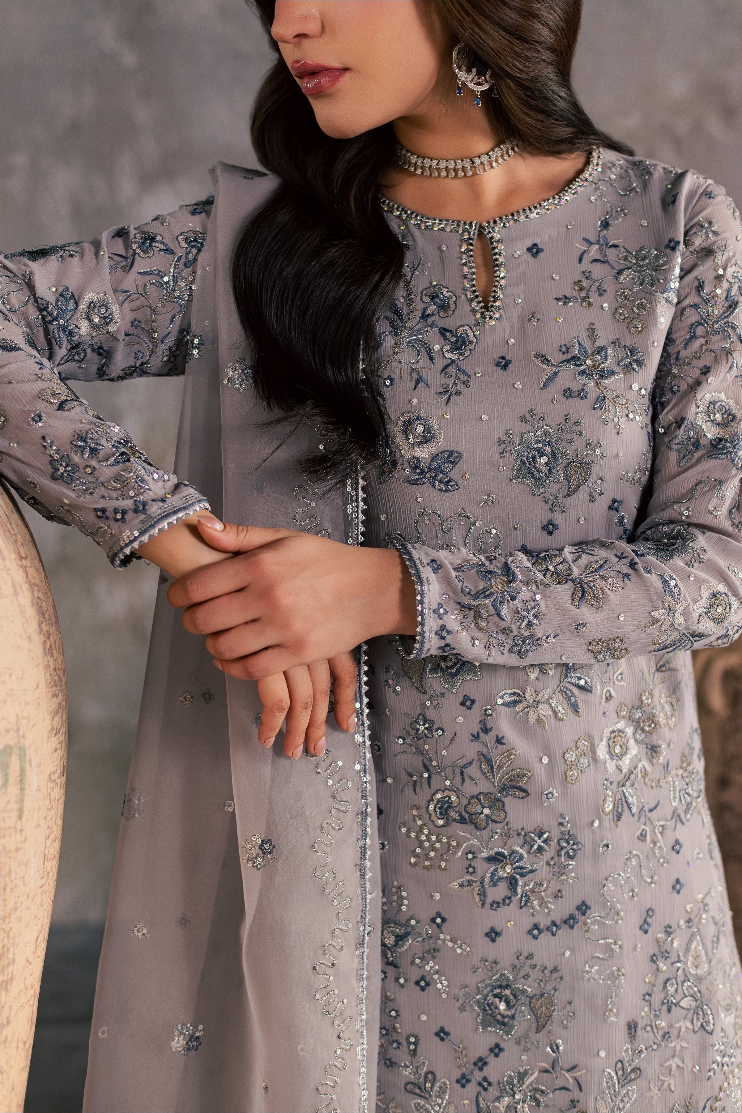  Mehria 3Pc - Festive Luxe Pret BATIKSTUDIO2026  BATIK   S / Grey / Crinkle-M / Grey / Crinkle-L / Grey / Crinkle