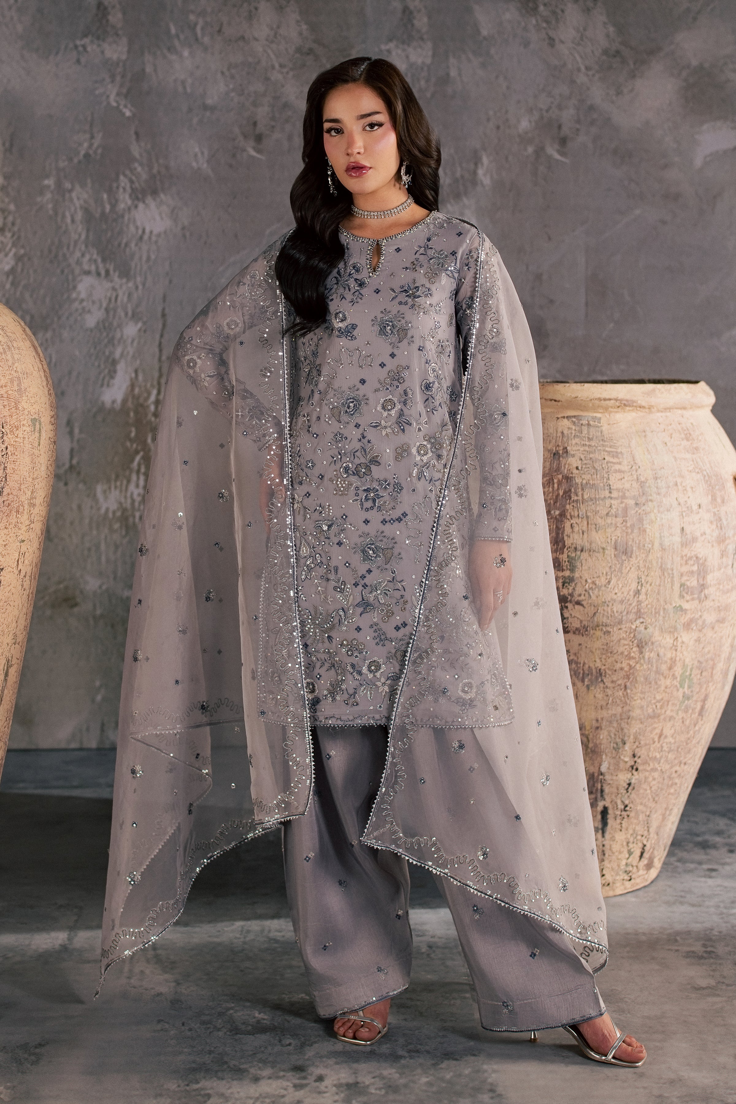  Mehria 3Pc - Festive Luxe Pret BATIKSTUDIO2026  BATIK   S / Grey / Crinkle-M / Grey / Crinkle-L / Grey / Crinkle