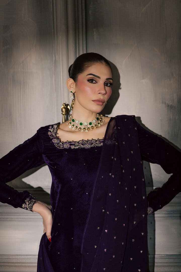  Midnight Purple 3Pc - Velvet Luxe Pret BATIKLuxePRET2025  BATIK   XS / Purple / Velvet-S / Purple / Velvet-M / Purple / Velvet-L / Purple / Velvet-XL / Purple / Velvet