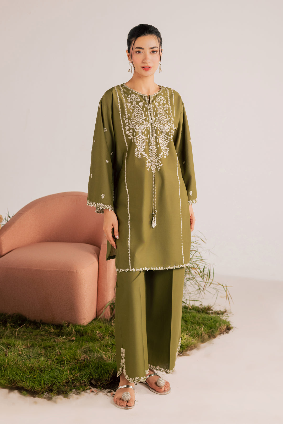  Mina Green 2Pc - Embroidered Lawn Dress EverydayEdit26  BATIK   XS / Army Green / Pima Lawn-S / Army Green / Pima Lawn-M / Army Green / Pima Lawn-L / Army Green / Pima Lawn-XL / Army Green / Pima Lawn