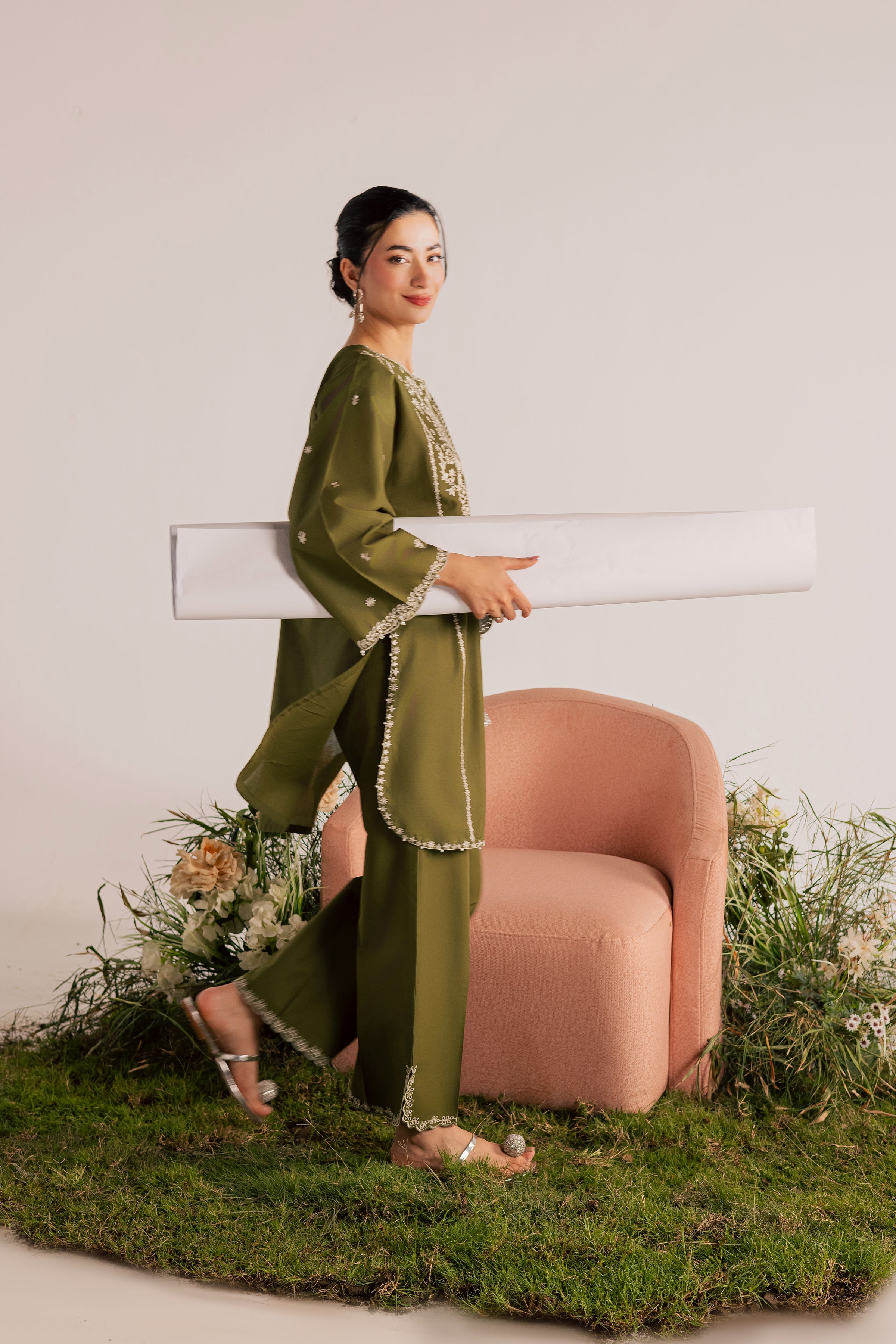  Mina Green 2Pc - Embroidered Lawn Dress EverydayEdit26  BATIK   XS / Army Green / Pima Lawn-S / Army Green / Pima Lawn-M / Army Green / Pima Lawn-L / Army Green / Pima Lawn-XL / Army Green / Pima Lawn