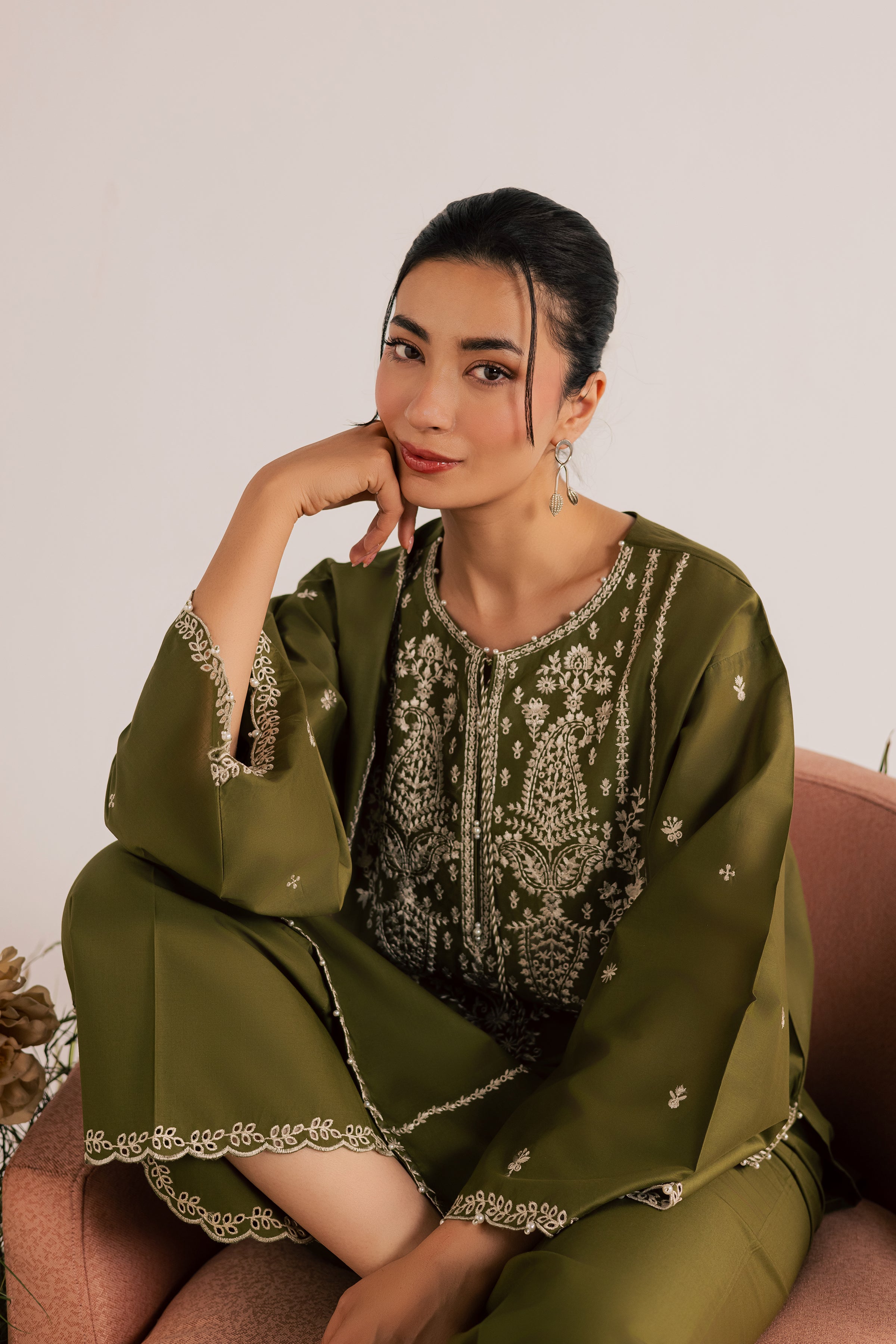  Mina Green 2Pc - Embroidered Lawn Dress EverydayEdit26  BATIK   XS / Army Green / Pima Lawn-S / Army Green / Pima Lawn-M / Army Green / Pima Lawn-L / Army Green / Pima Lawn-XL / Army Green / Pima Lawn