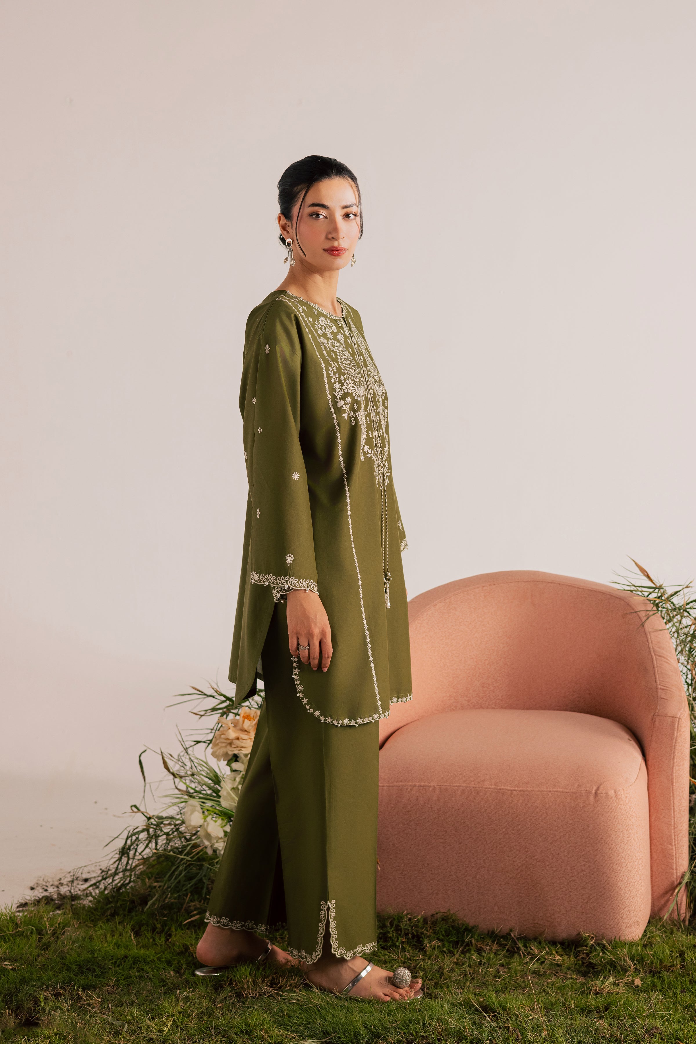  Mina Green 2Pc - Embroidered Lawn Dress EverydayEdit26  BATIK   XS / Army Green / Pima Lawn-S / Army Green / Pima Lawn-M / Army Green / Pima Lawn-L / Army Green / Pima Lawn-XL / Army Green / Pima Lawn