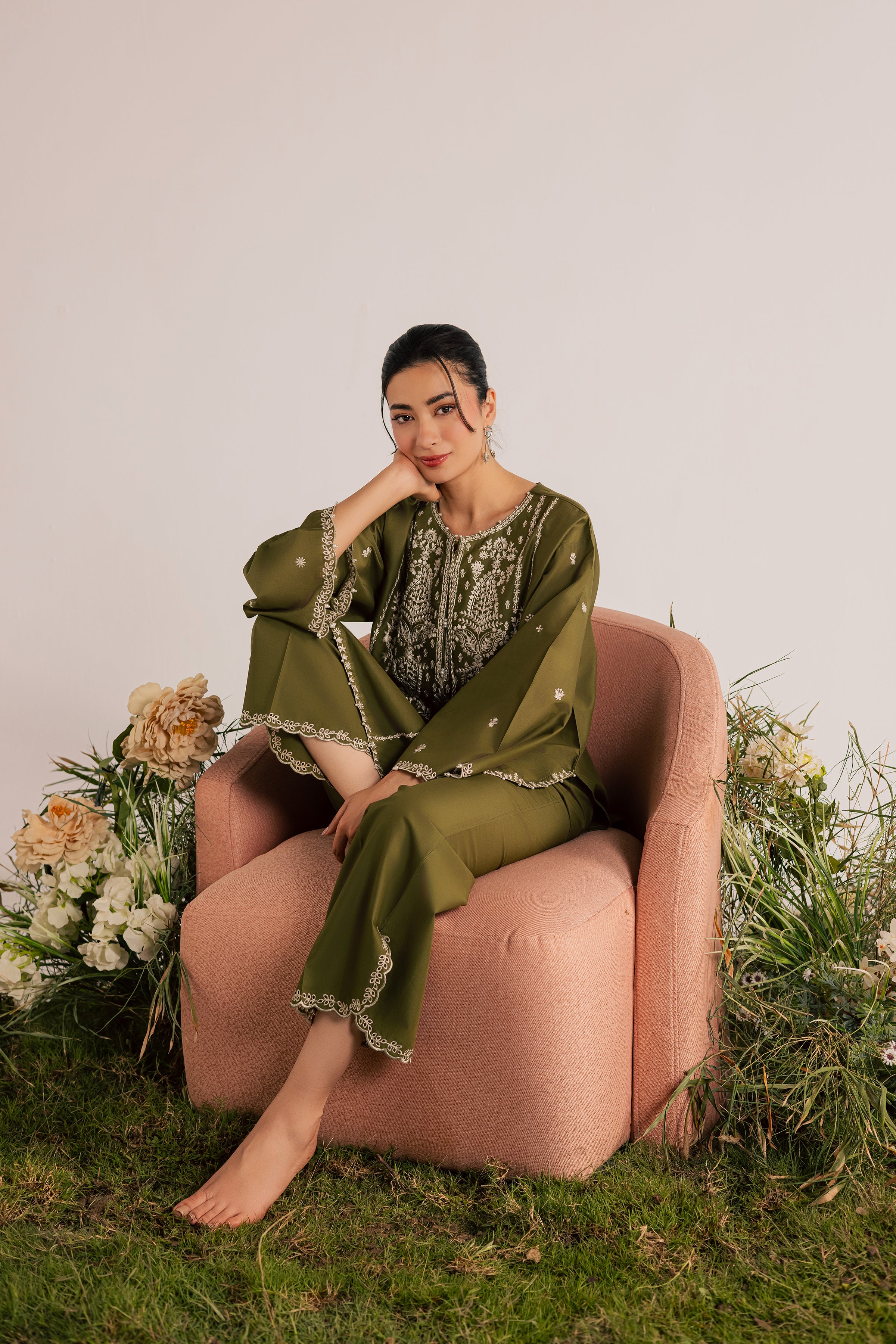  Mina Green 2Pc - Embroidered Lawn Dress EverydayEdit26  BATIK   XS / Army Green / Pima Lawn-S / Army Green / Pima Lawn-M / Army Green / Pima Lawn-L / Army Green / Pima Lawn-XL / Army Green / Pima Lawn