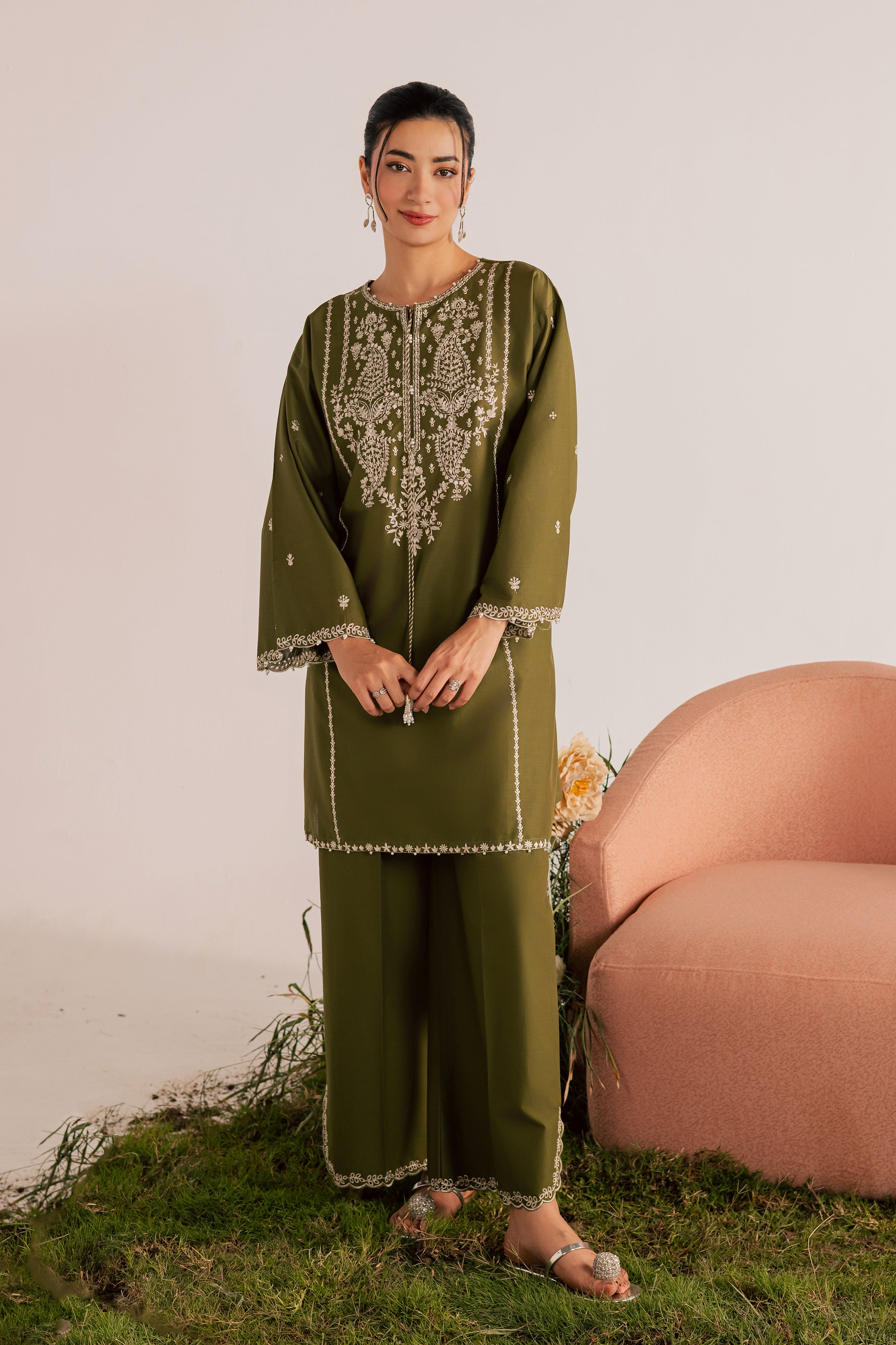  Mina Green 2Pc - Embroidered Lawn Dress EverydayEdit26  BATIK   XS / Army Green / Pima Lawn-S / Army Green / Pima Lawn-M / Army Green / Pima Lawn-L / Army Green / Pima Lawn-XL / Army Green / Pima Lawn