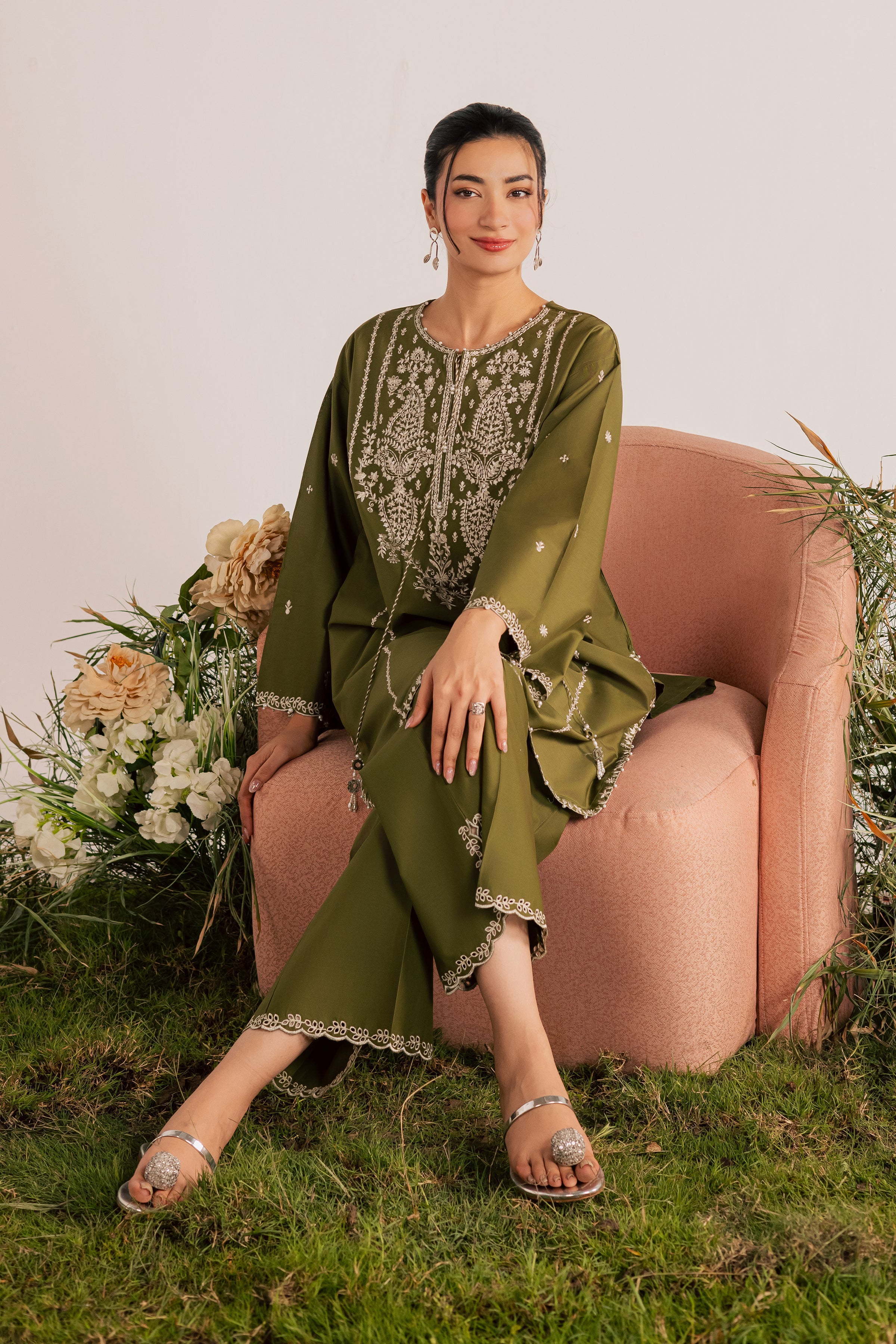  Mina Green 2Pc - Embroidered Lawn Dress EverydayEdit26  BATIK   XS / Army Green / Pima Lawn-S / Army Green / Pima Lawn-M / Army Green / Pima Lawn-L / Army Green / Pima Lawn-XL / Army Green / Pima Lawn