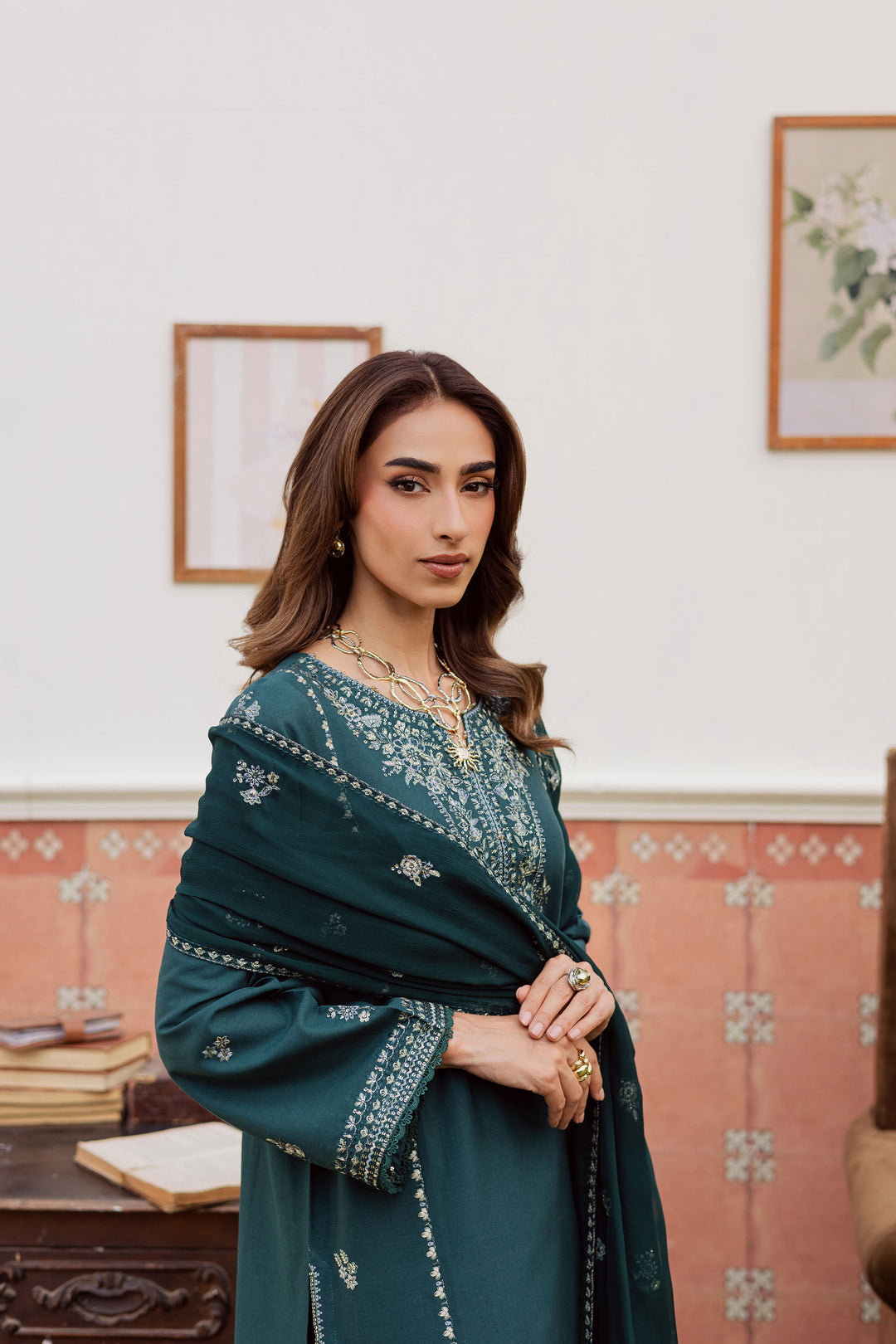  Minhal 3Pc - Embroidered Khaddar Dress BATIK WINTER PRET 2025  BATIK   XS / Teal / Khaddar-S / Teal / Khaddar-M / Teal / Khaddar-L / Teal / Khaddar-XL / Teal / Khaddar