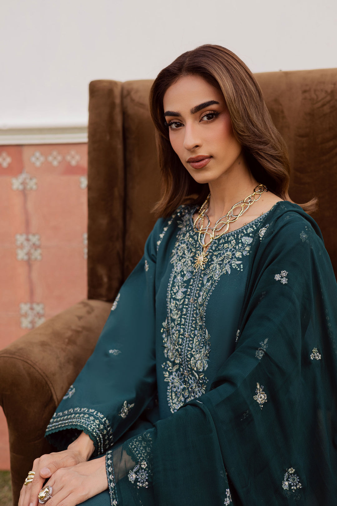  Minhal 3Pc - Embroidered Khaddar Dress BATIK WINTER PRET 2025  BATIK   XS / Teal / Khaddar-S / Teal / Khaddar-M / Teal / Khaddar-L / Teal / Khaddar-XL / Teal / Khaddar