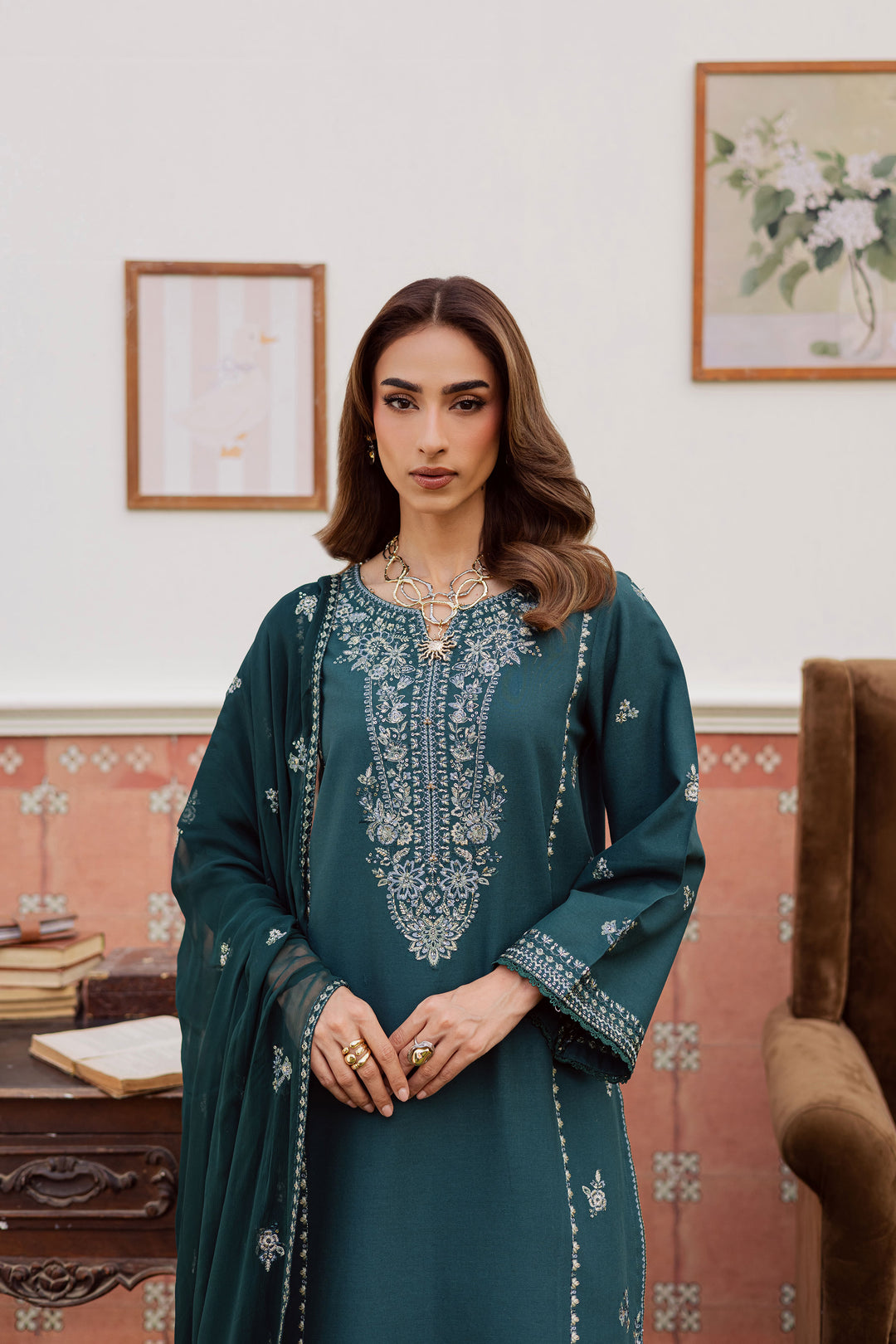  Minhal 3Pc - Embroidered Khaddar Dress BATIK WINTER PRET 2025  BATIK   XS / Teal / Khaddar-S / Teal / Khaddar-M / Teal / Khaddar-L / Teal / Khaddar-XL / Teal / Khaddar