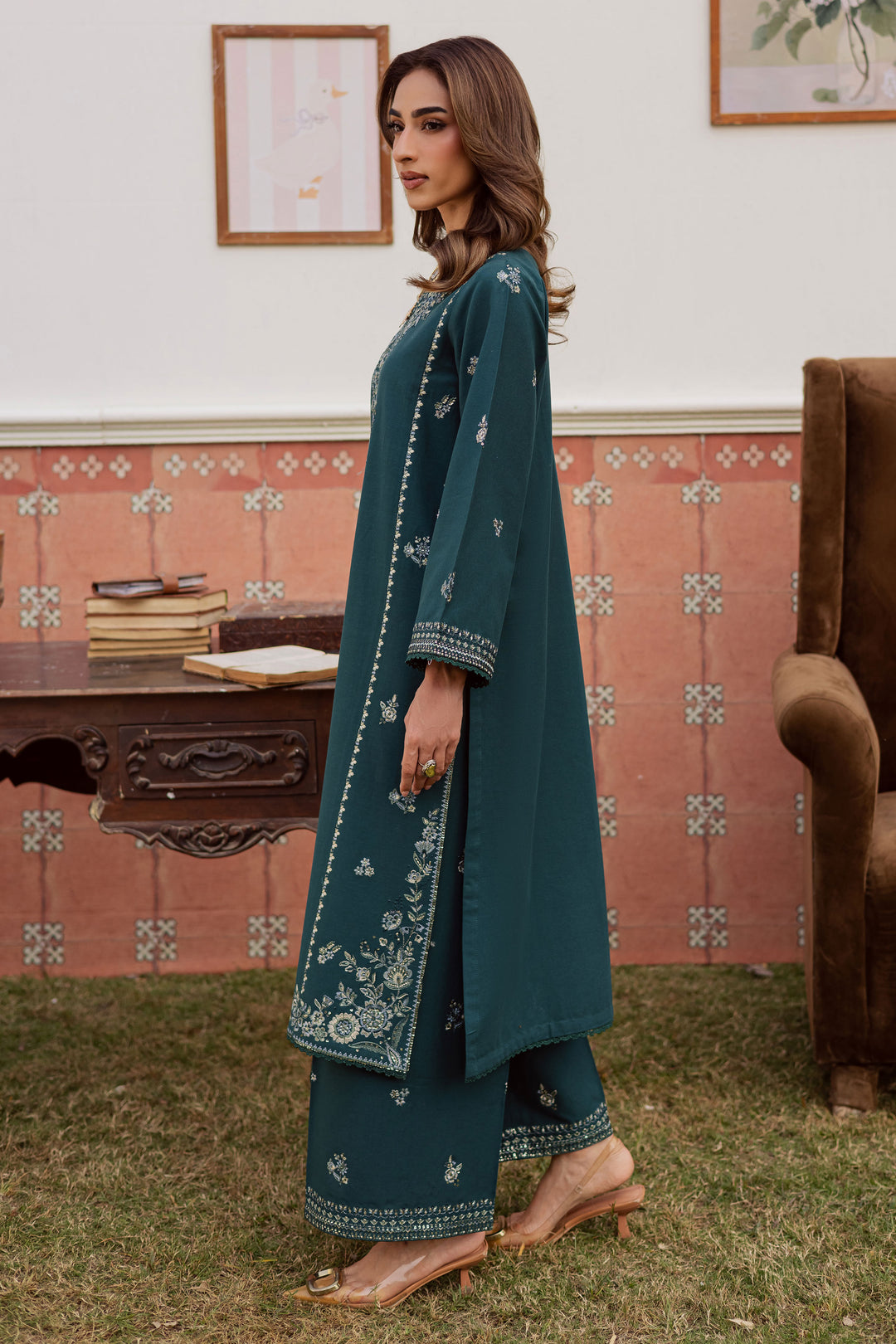  Minhal 3Pc - Embroidered Khaddar Dress BATIK WINTER PRET 2025  BATIK   XS / Teal / Khaddar-S / Teal / Khaddar-M / Teal / Khaddar-L / Teal / Khaddar-XL / Teal / Khaddar