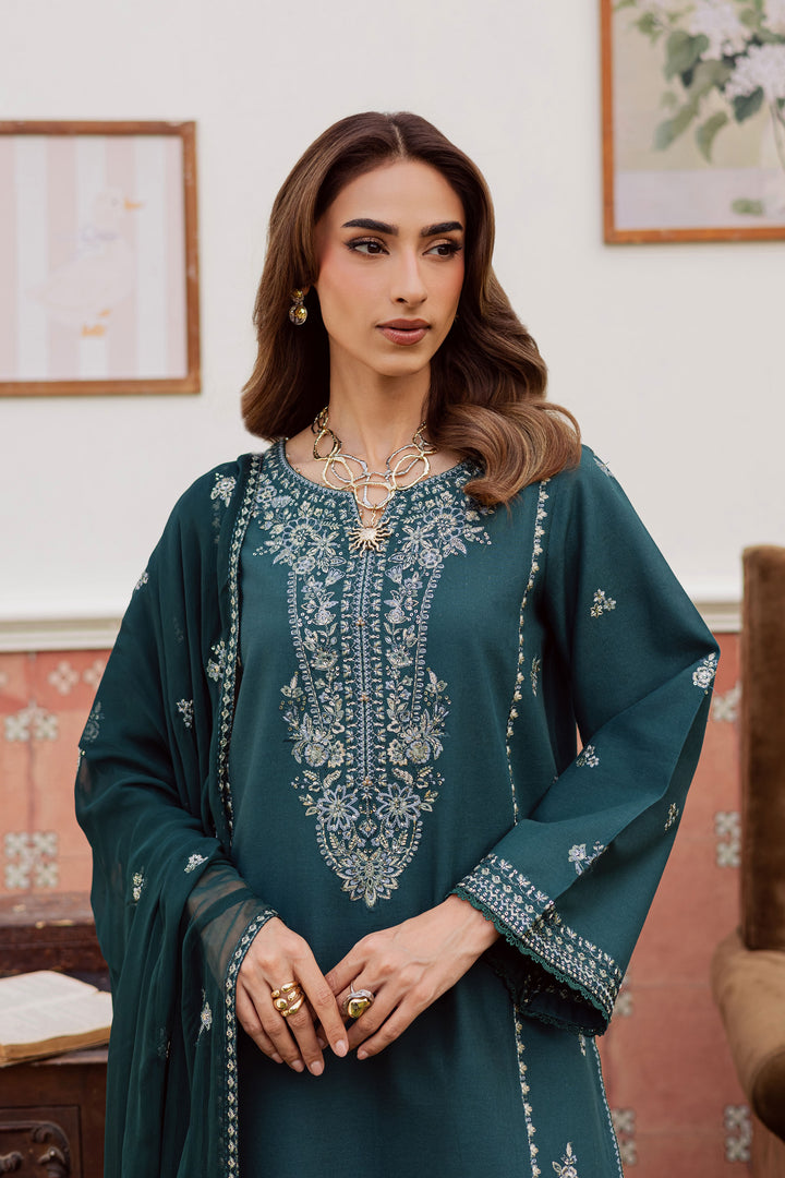  Minhal 3Pc - Embroidered Khaddar Dress BATIK WINTER PRET 2025  BATIK   XS / Teal / Khaddar-S / Teal / Khaddar-M / Teal / Khaddar-L / Teal / Khaddar-XL / Teal / Khaddar