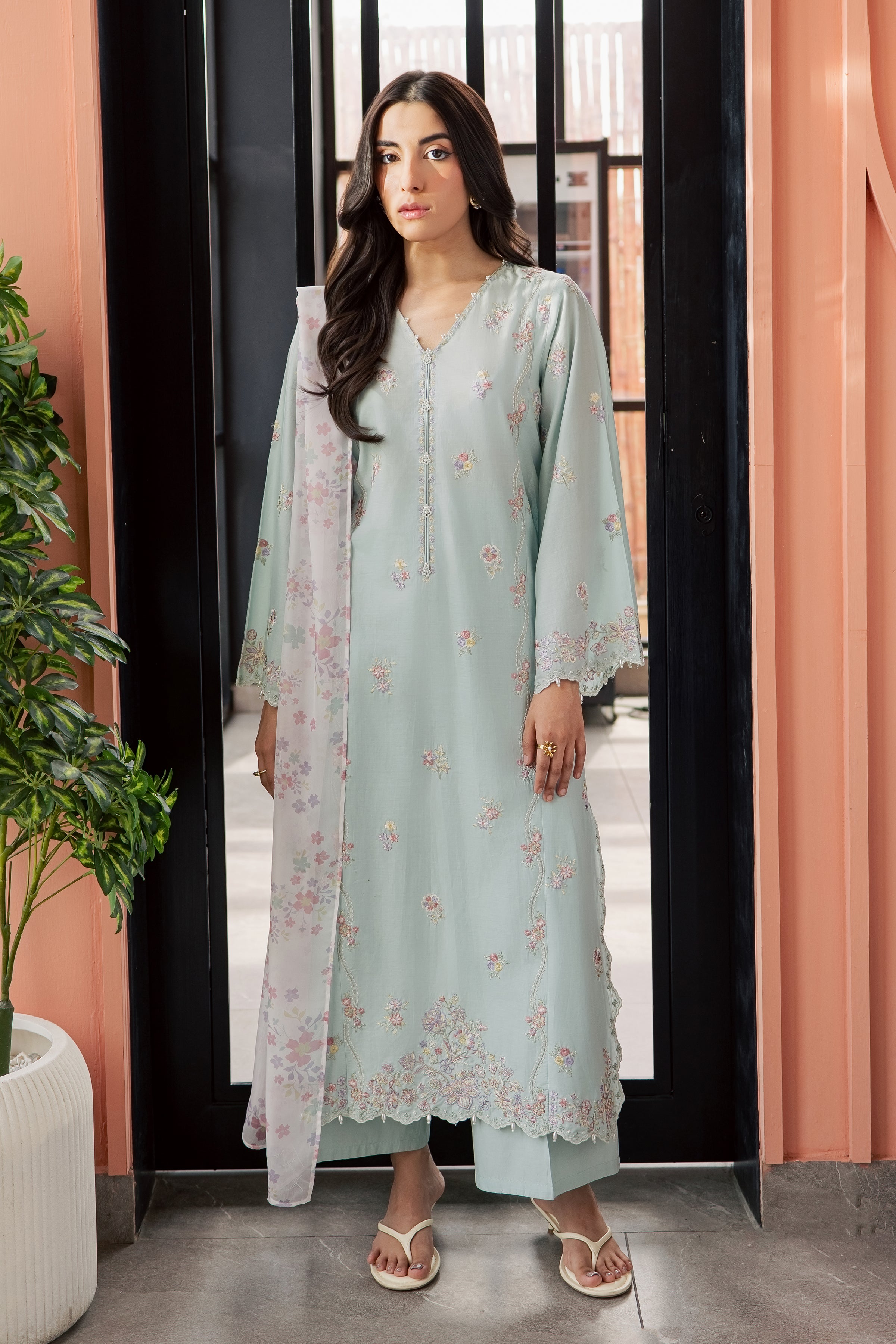 Miorah 3Pc - Embroidered Lawn Dress EverydayEdit26  BATIK   XS / Ice Blue / Pima Lawn