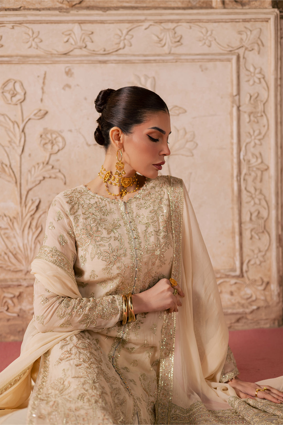  Mooti 3Pc - Festive Luxe Pret BATIKLuxePRET  BATIK   XS / Ivory / Chiffon-S / Ivory / Chiffon-M / Ivory / Chiffon-L / Ivory / Chiffon-XL / Ivory / Chiffon