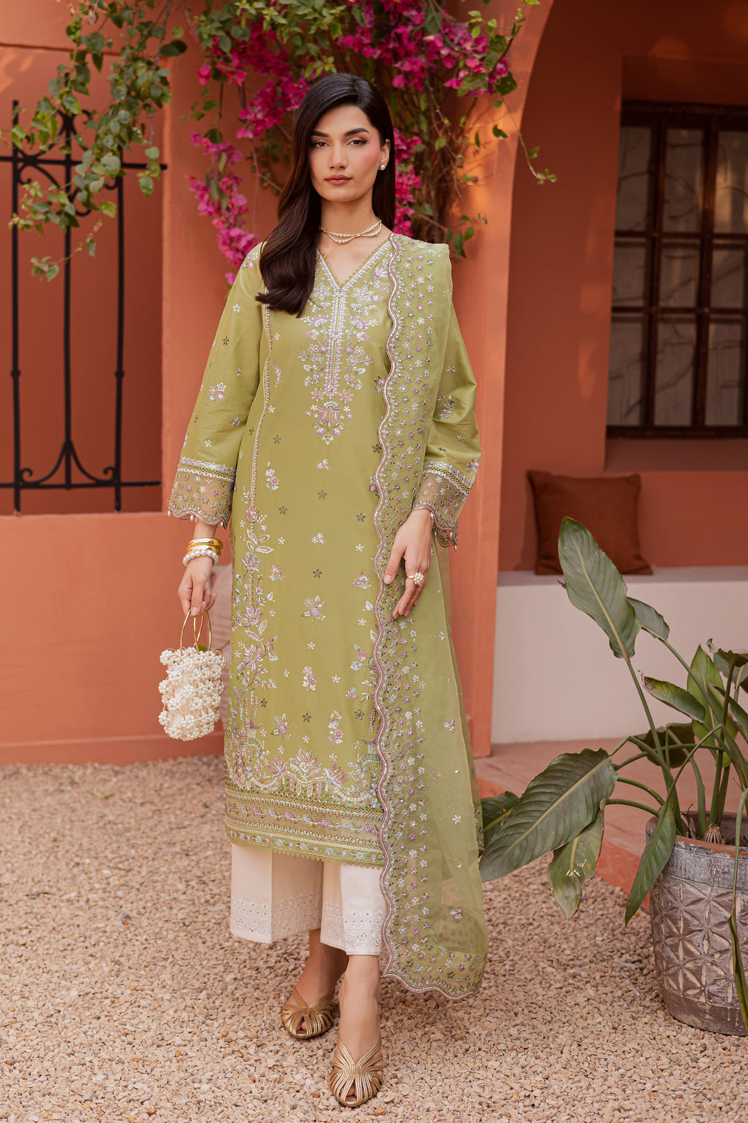  Mor Bagh 3Pc - Festive Embroidered Lawn BATIKEID2026  BATIK   XS / Green / Pima Lawn-S / Green / Pima Lawn-M / Green / Pima Lawn-L / Green / Pima Lawn-XL / Green / Pima Lawn