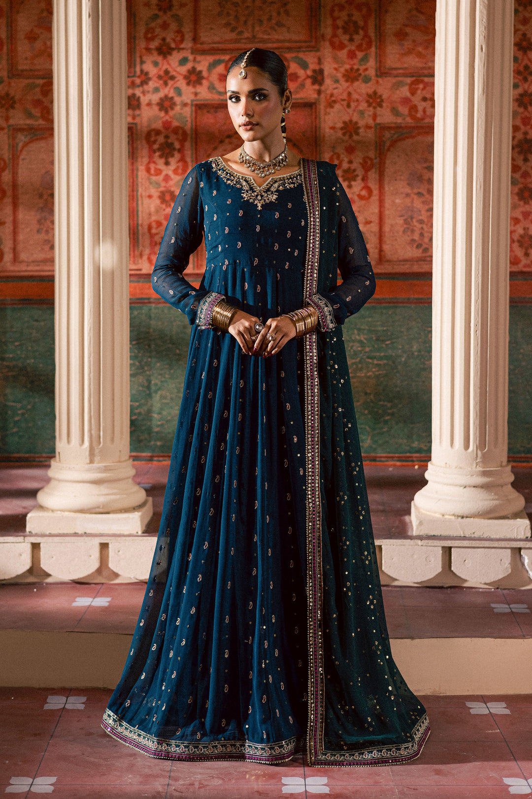  Mor Pankh 3Pc - Chiffon Wedding Frock BATIKLuxePRET2025  BATIK   S / Zinc / Raw Silk & Crinkle-M / Zinc / Raw Silk & Crinkle-L / Zinc / Raw Silk & Crinkle