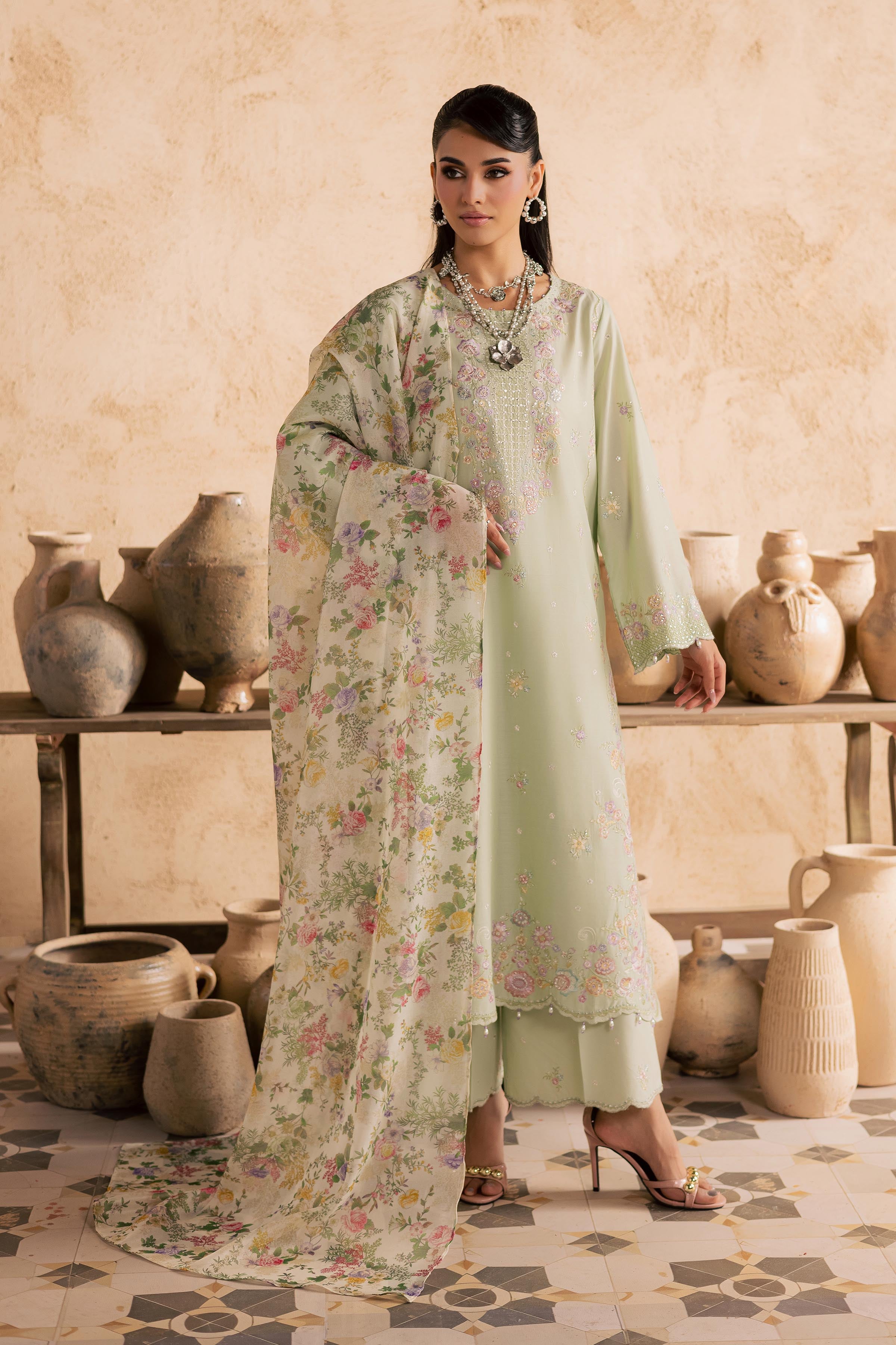  Morika 3Pc - Embroidered Festive Pret BATIKSS26  BATIK   XS / Bokchoy / Pima Lawn-S / Bokchoy / Pima Lawn-M / Bokchoy / Pima Lawn-L / Bokchoy / Pima Lawn-XL / Bokchoy / Pima Lawn