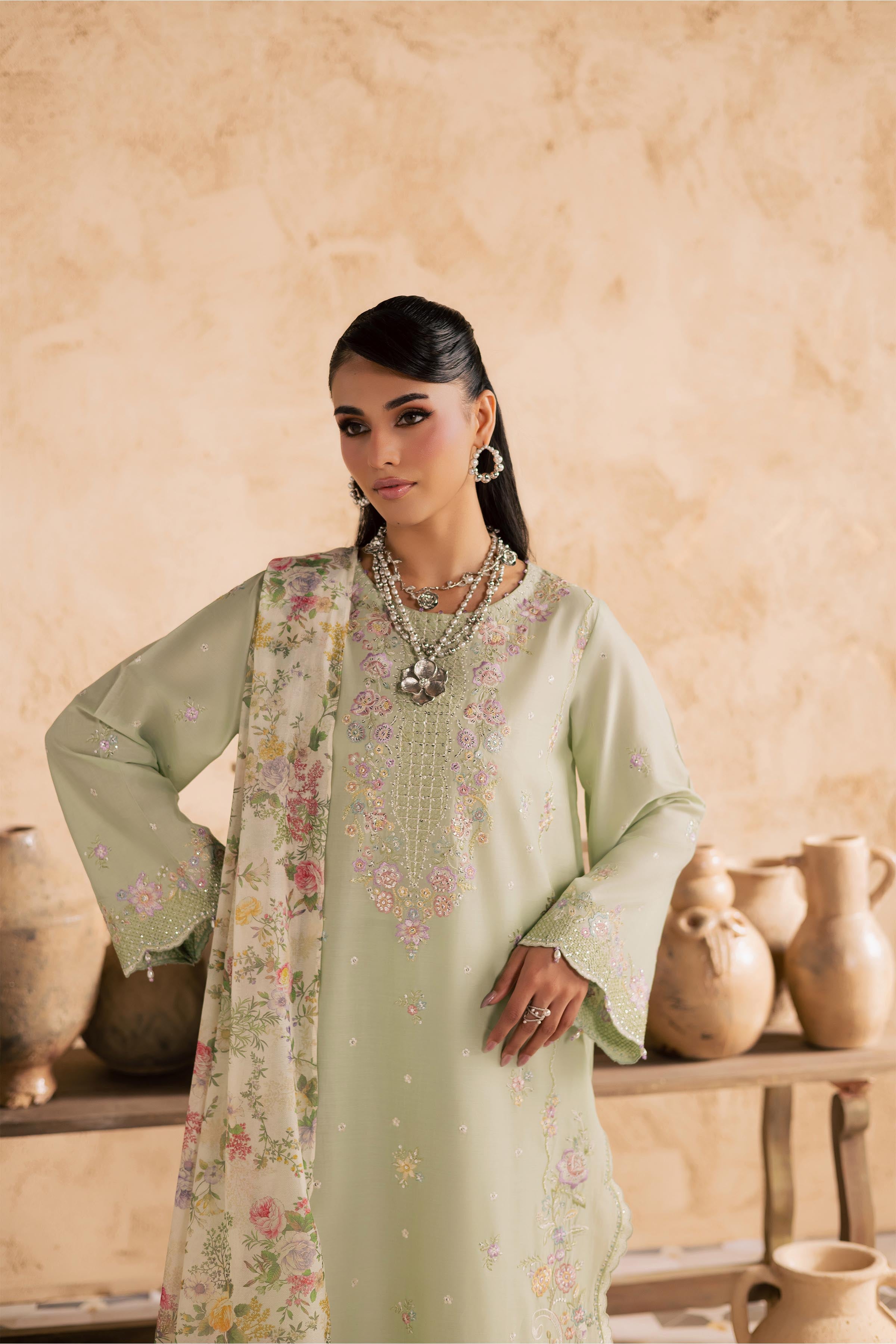  Morika 3Pc - Embroidered Festive Pret BATIKSS26  BATIK   XS / Bokchoy / Pima Lawn-S / Bokchoy / Pima Lawn-M / Bokchoy / Pima Lawn-L / Bokchoy / Pima Lawn-XL / Bokchoy / Pima Lawn