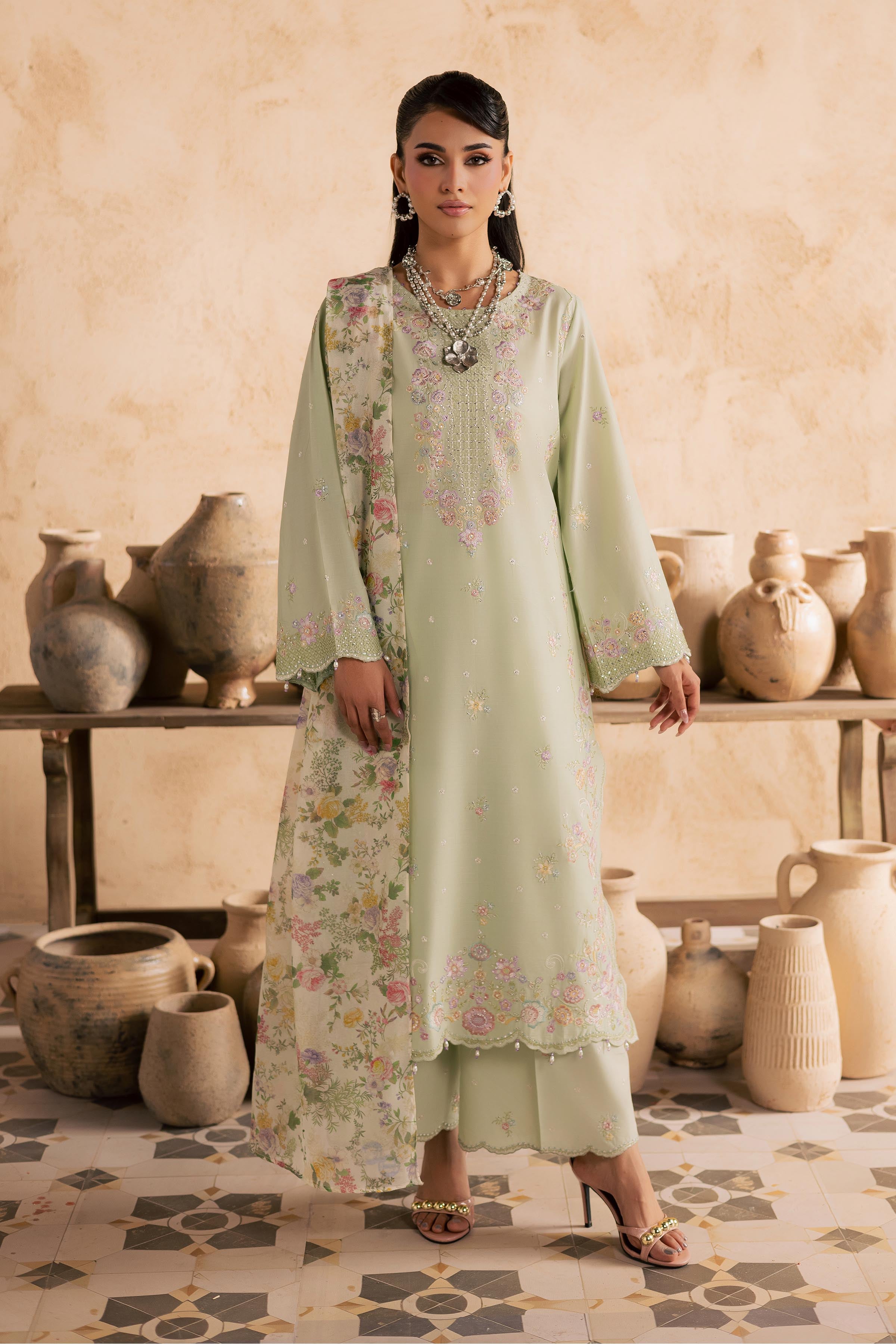  Morika 3Pc - Embroidered Festive Pret BATIKSS26  BATIK   XS / Bokchoy / Pima Lawn-S / Bokchoy / Pima Lawn-M / Bokchoy / Pima Lawn-L / Bokchoy / Pima Lawn-XL / Bokchoy / Pima Lawn