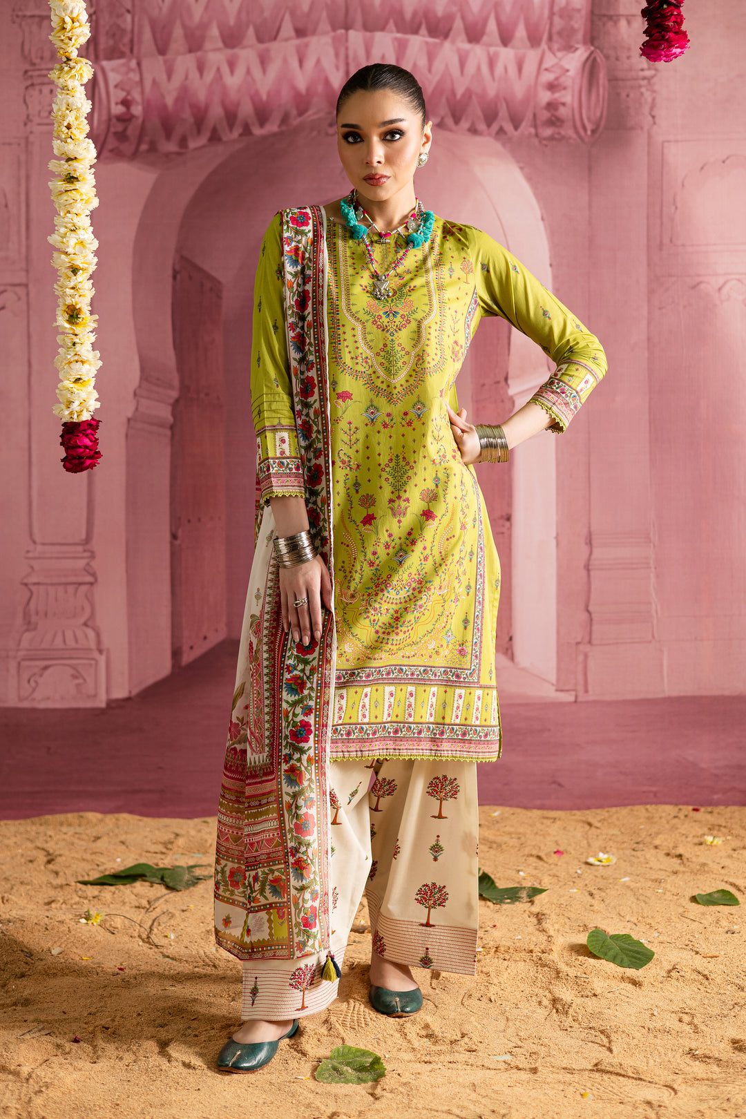 Moss 3Pc- Printed Lawn Dress With Farshi Shalwar BATIK Moss 3Pc- Printed Lawn Dress With Farshi Shalwar BATIK