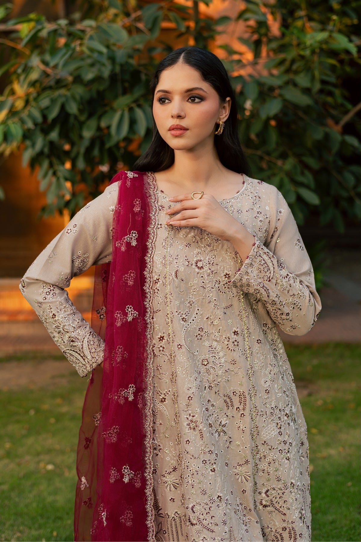 Naina 3Pc - Embroidered Karandi Pret PRETKARANDI2026  BATIK   XS / Dusty Beige / Karandi