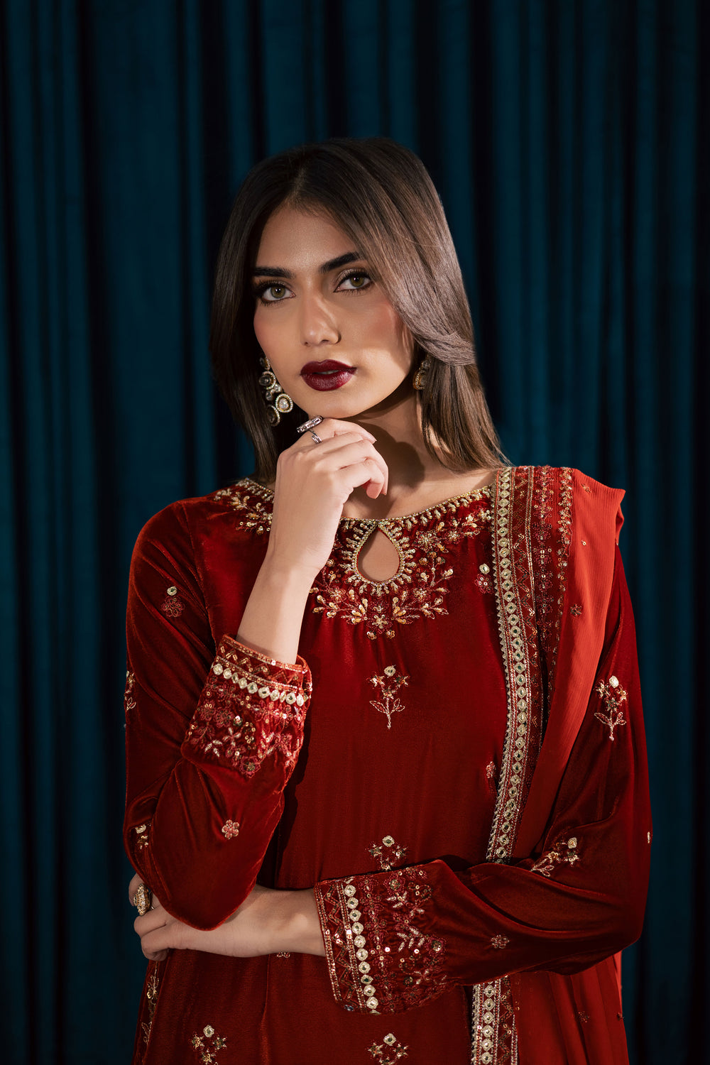  Naranji 3Pc - Velvet Formal Dress BATIKstudio  BATIK   S / Rust / Velvet-M / Rust / Velvet-L / Rust / Velvet