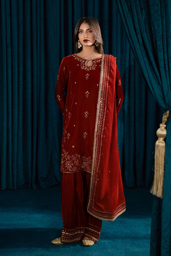  Naranji 3Pc - Velvet Formal Dress BATIKstudio  BATIK   S / Rust / Velvet-M / Rust / Velvet-L / Rust / Velvet