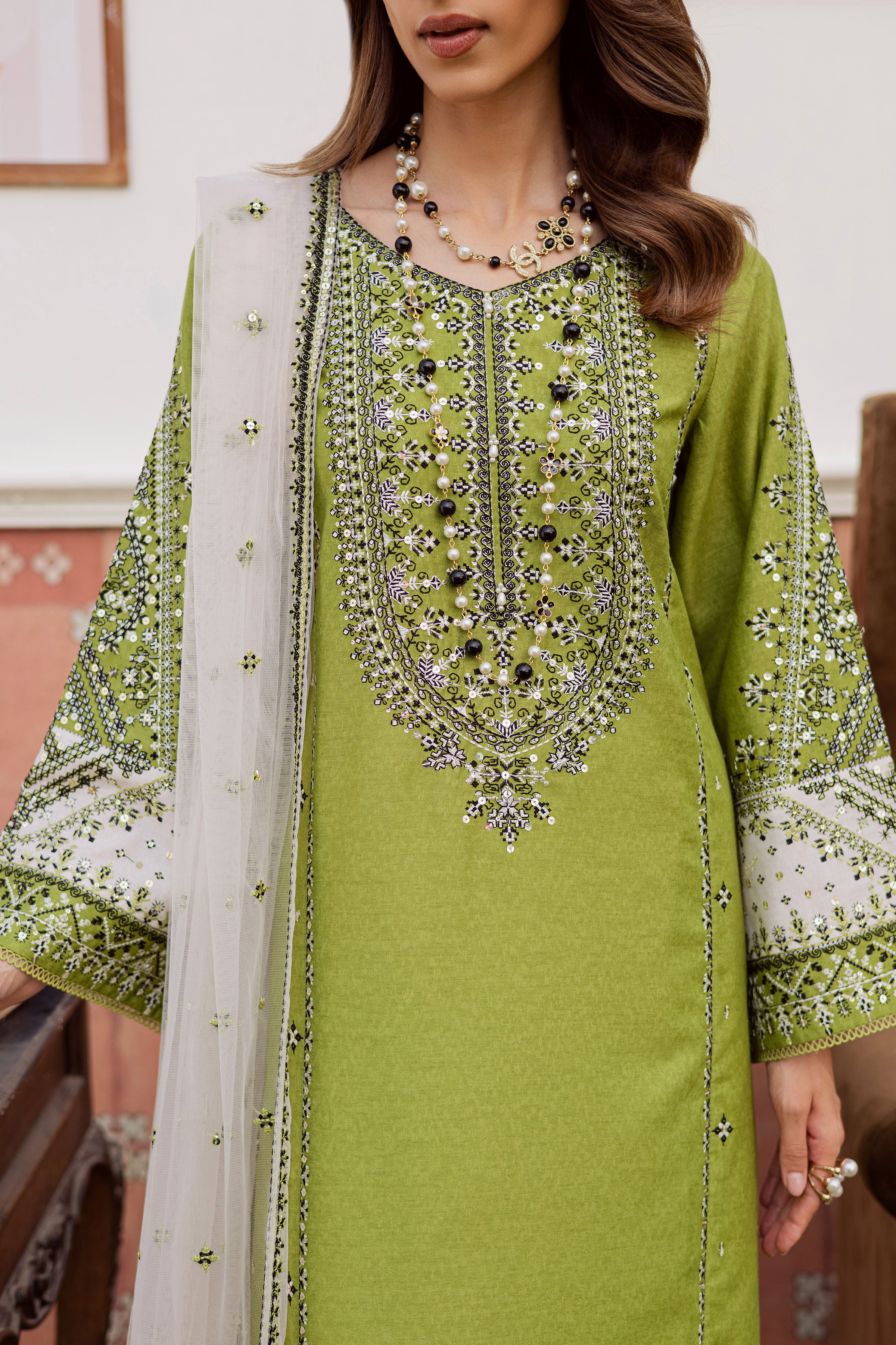  Nashville 3Pc - Embroidered Karandi Dress BATIK WINTER PRET 2025  BATIK   XS / Pear green / Karandi-S / Pear green / Karandi-M / Pear green / Karandi-L / Pear green / Karandi-XL / Pear green / Karandi