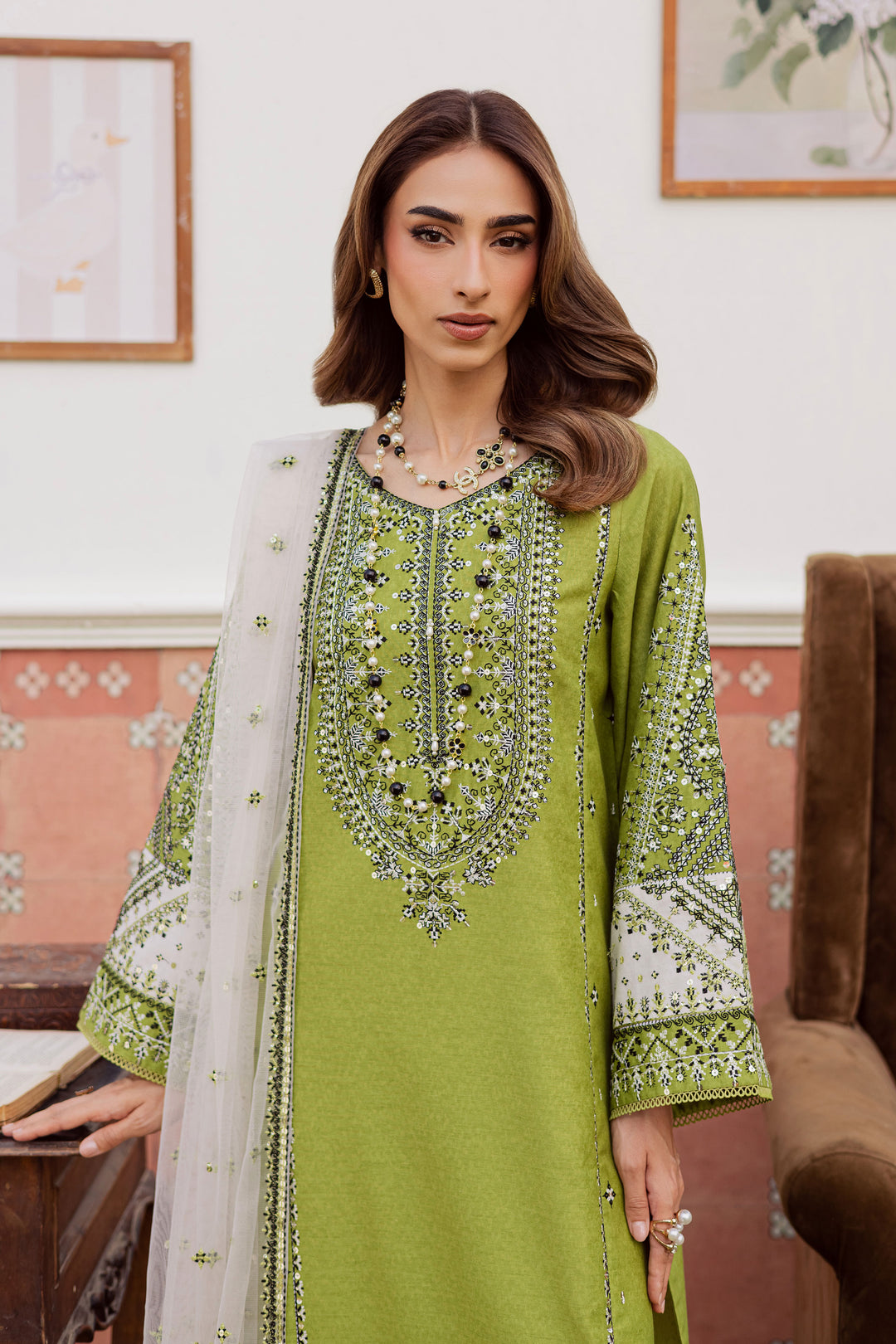  Nashville 3Pc - Embroidered Karandi Dress BATIK WINTER PRET 2025  BATIK   XS / Pear green / Karandi-S / Pear green / Karandi-M / Pear green / Karandi-L / Pear green / Karandi-XL / Pear green / Karandi