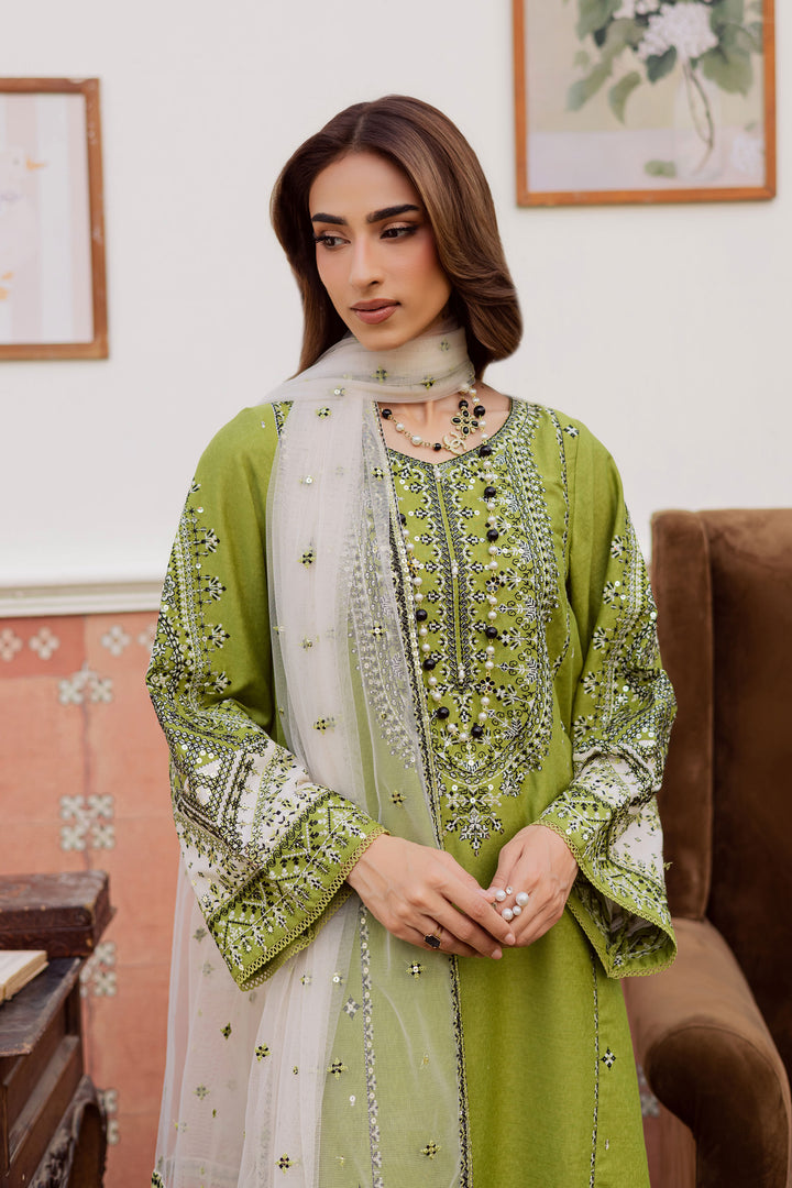  Nashville 3Pc - Embroidered Karandi Dress BATIK WINTER PRET 2025  BATIK   XS / Pear green / Karandi-S / Pear green / Karandi-M / Pear green / Karandi-L / Pear green / Karandi-XL / Pear green / Karandi